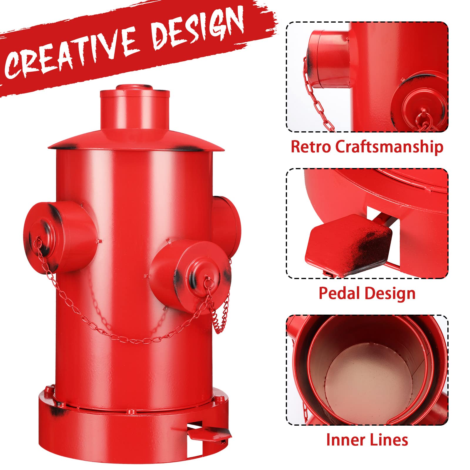 Fire Hydrant Trash Can Retro Creative Garbage Can with Inner Bucket Large Capacity Wrought Iron Pedal Trash Can Indoor Outdoor Waste Bins for Park Garden Kitchen Garbage