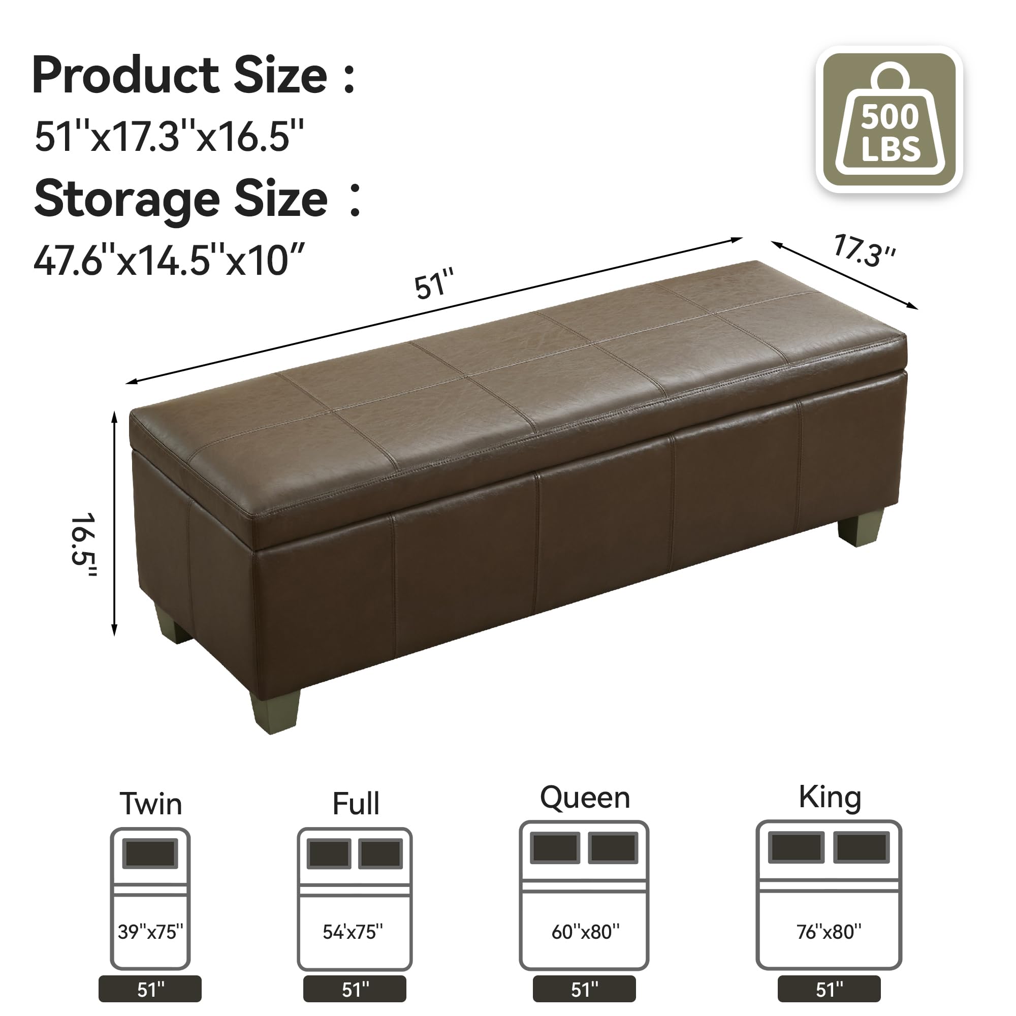 51" Faux Leather Storage Ottoman