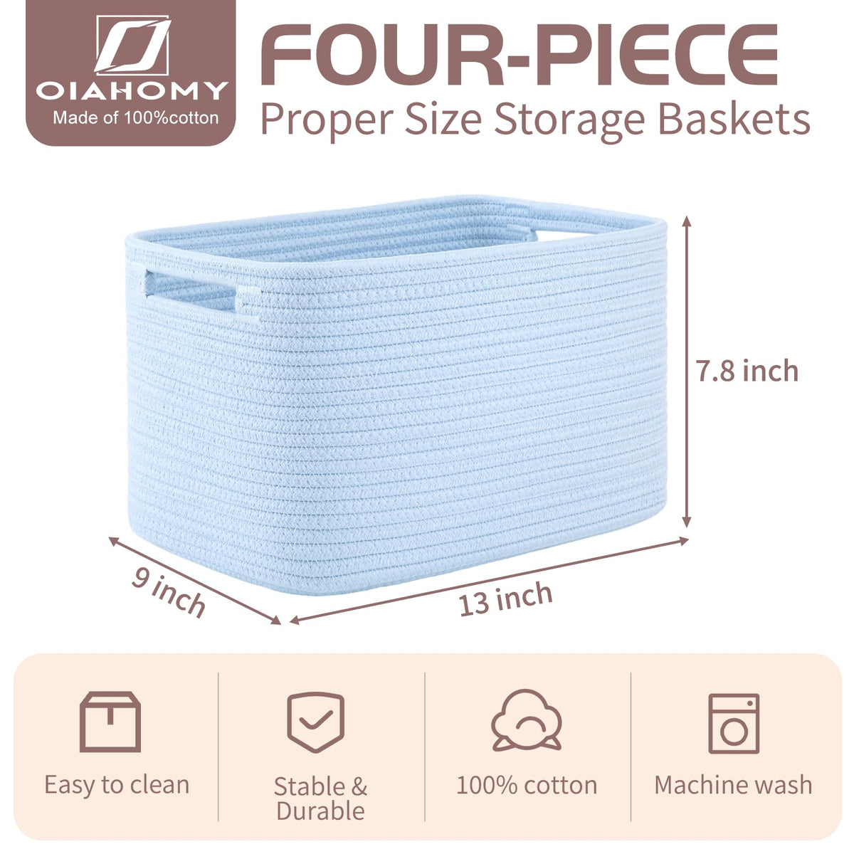 4 Pack Storage Baskets for Organizing 15L Storage Bins Light Blue (4 Count)
