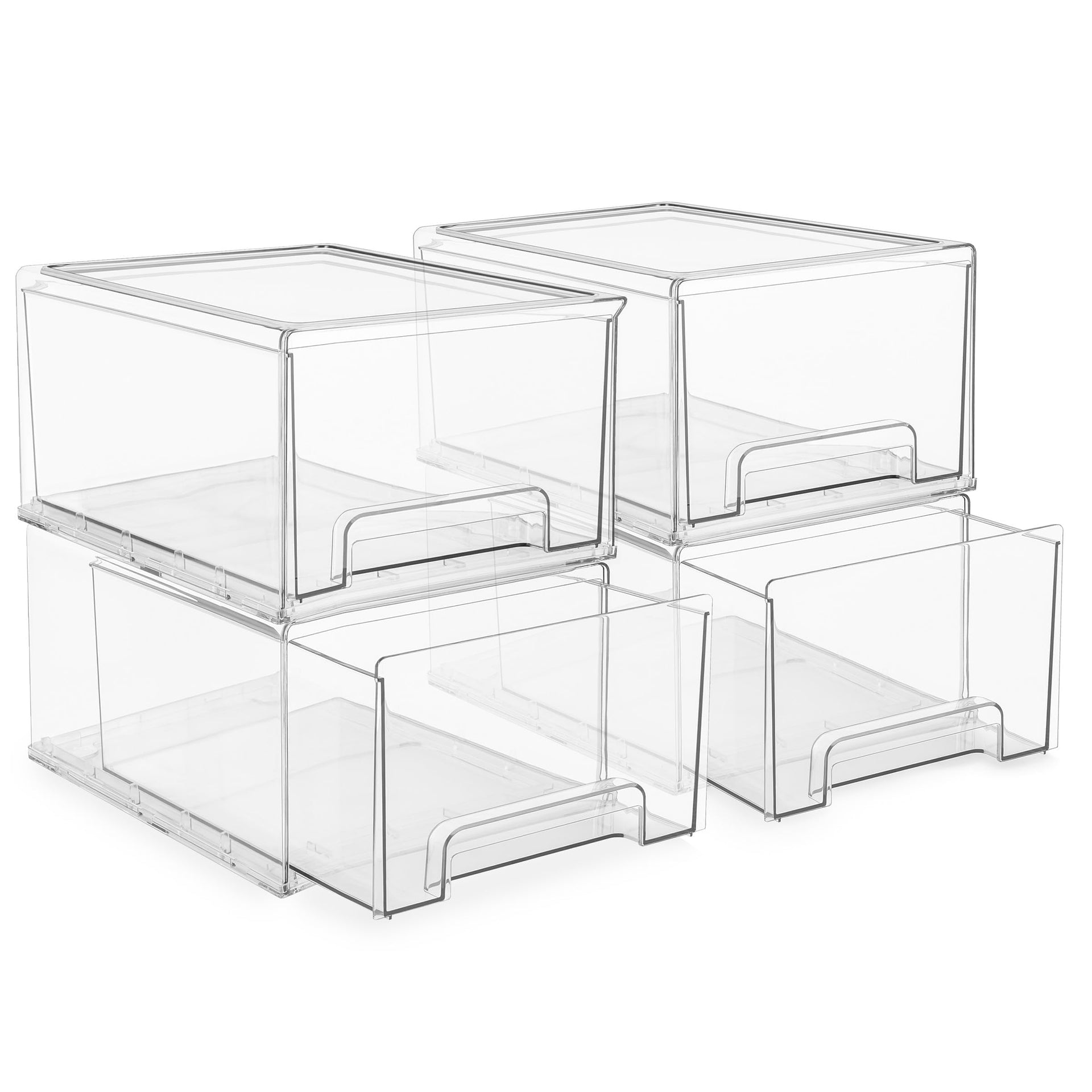 Plastic Storage Bins Stackable Clear Pantry Organizer Box Bin for Organizing Kitchen Fridge (4 Count)