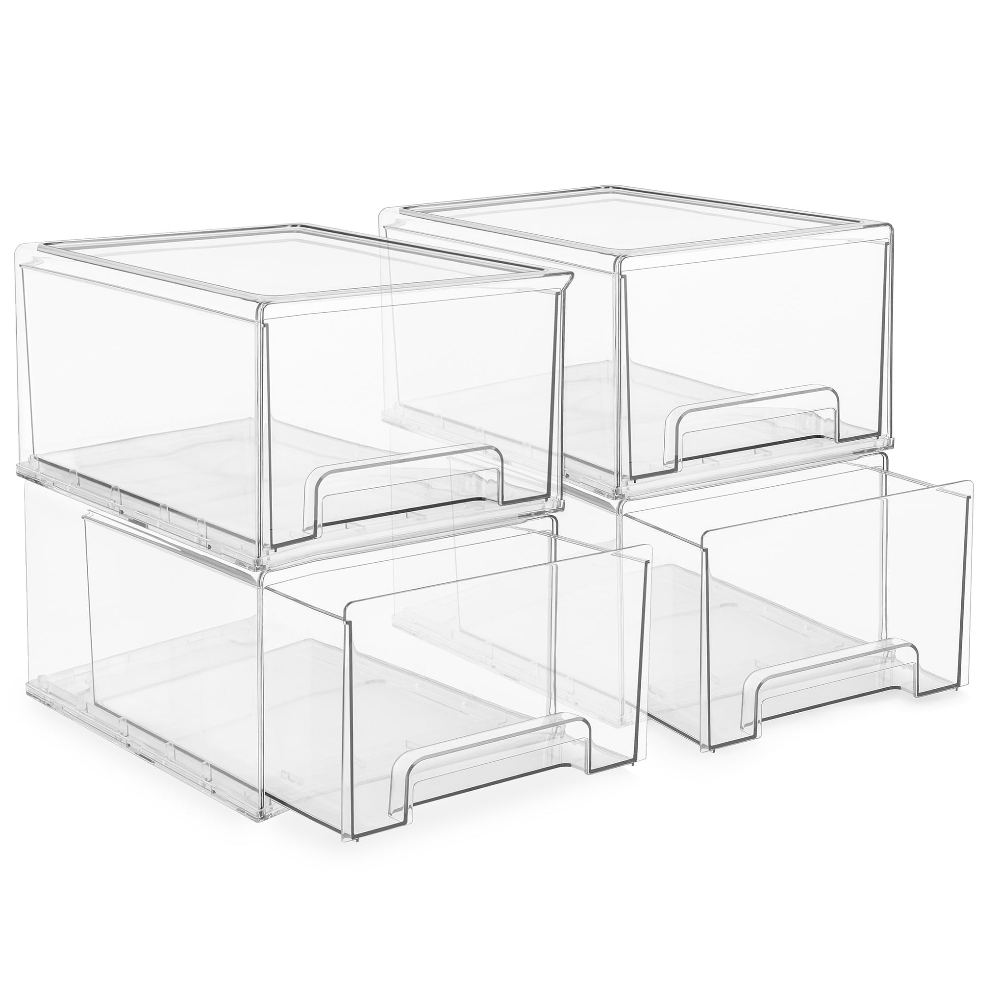Plastic Storage Bins Stackable Clear Pantry Organizer Box Bin for Organizing Kitchen Fridge (4 Count)