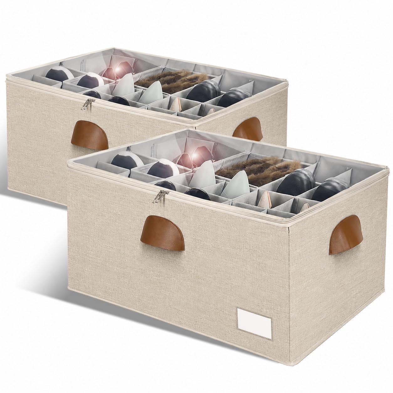 2 Pack Shoe Organizer for Closet Foldable Storage Box with Clear Cover (2 Count)