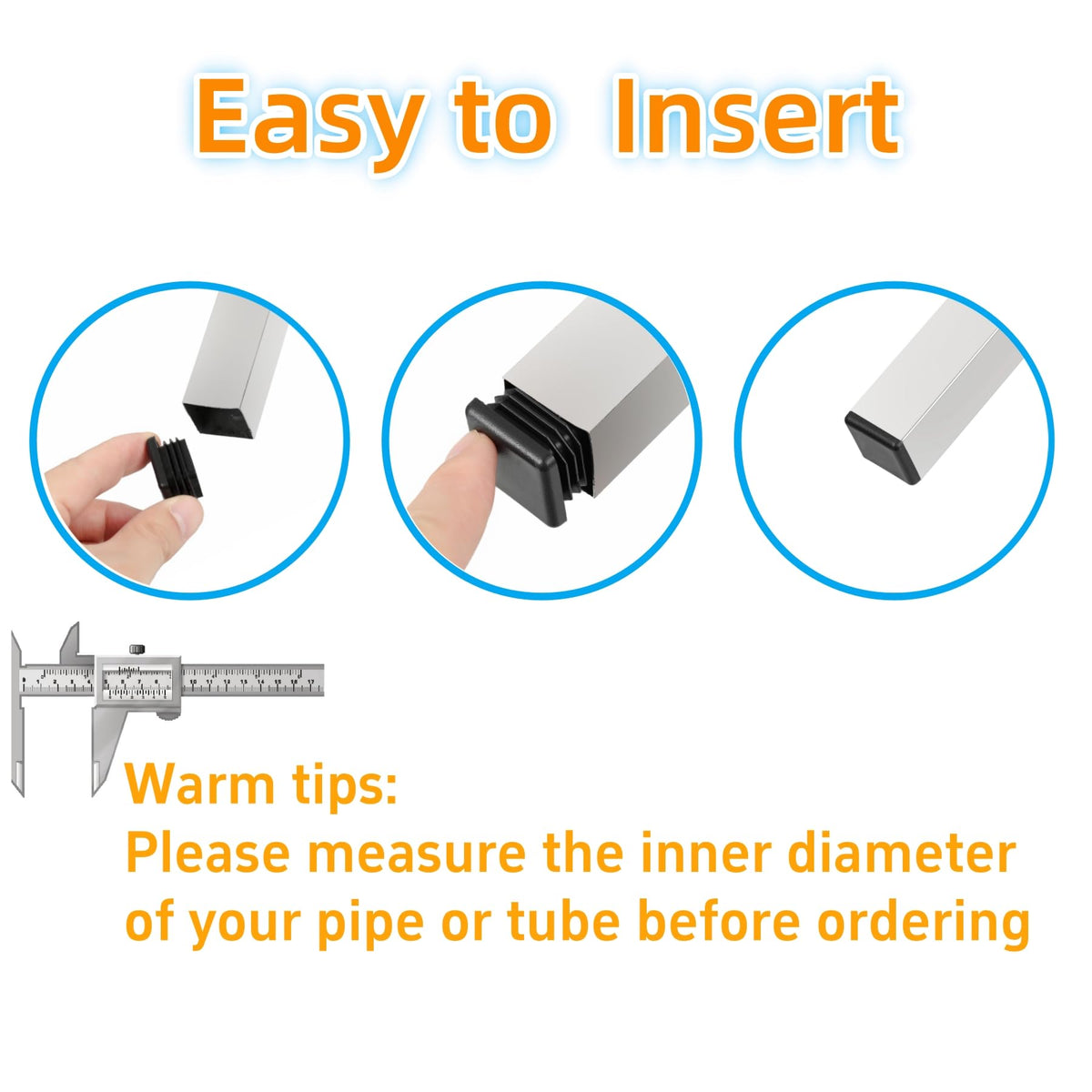 1-3/8" Square Tube End Cap Plastic Plugs Chair End Caps 1.38 Inch (35mm), 1 3/8 X 1 3/8 Tubing Plugs Furniture Sliders Glides Black (Fit 1.19-1.3" Square Tube Inner Size, 24pack) (24 Count)