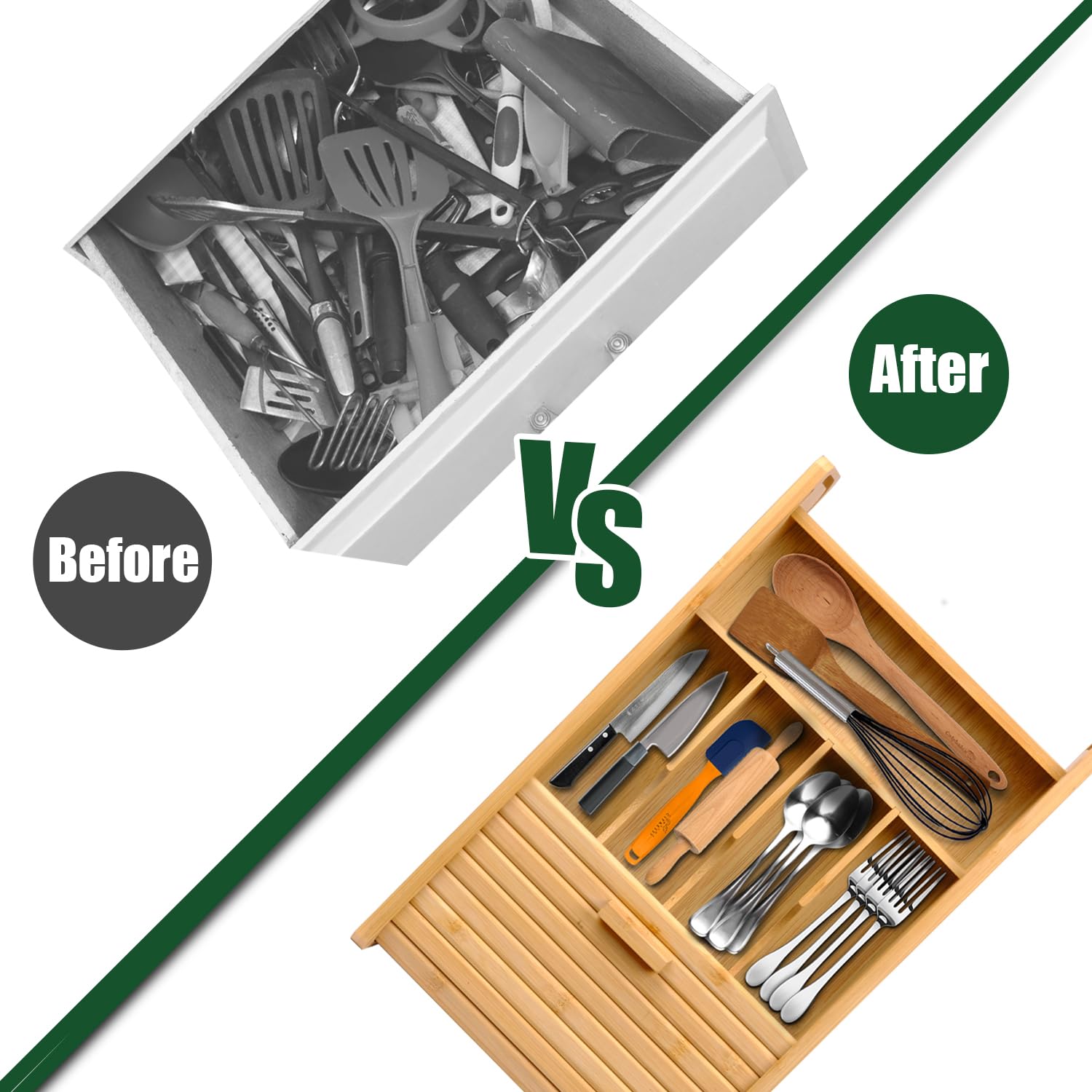 Bamboo Drawer Organizer with Sliding Lid