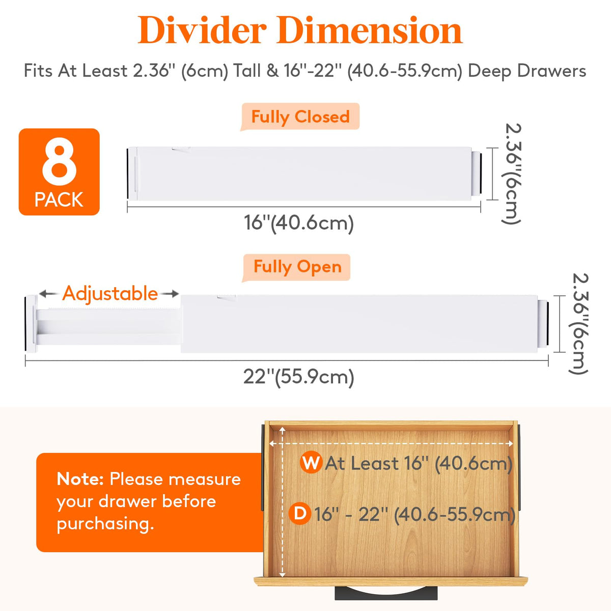 2.36" Upgrade Kitchen Drawer Dividers (8 Count)