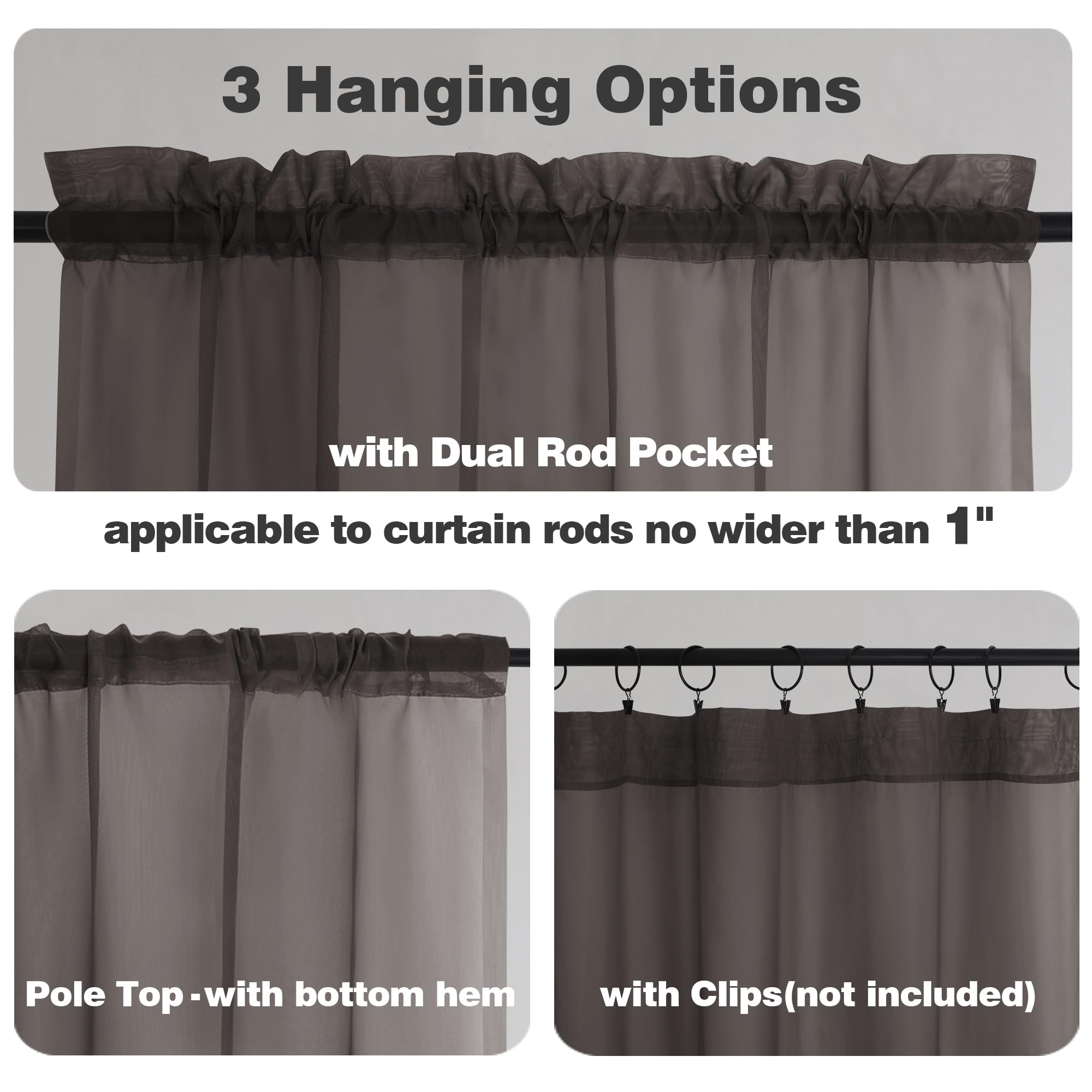 Chocolate Brown Sheer Curtains 72 Inch Length 2 Panels (2 Count)