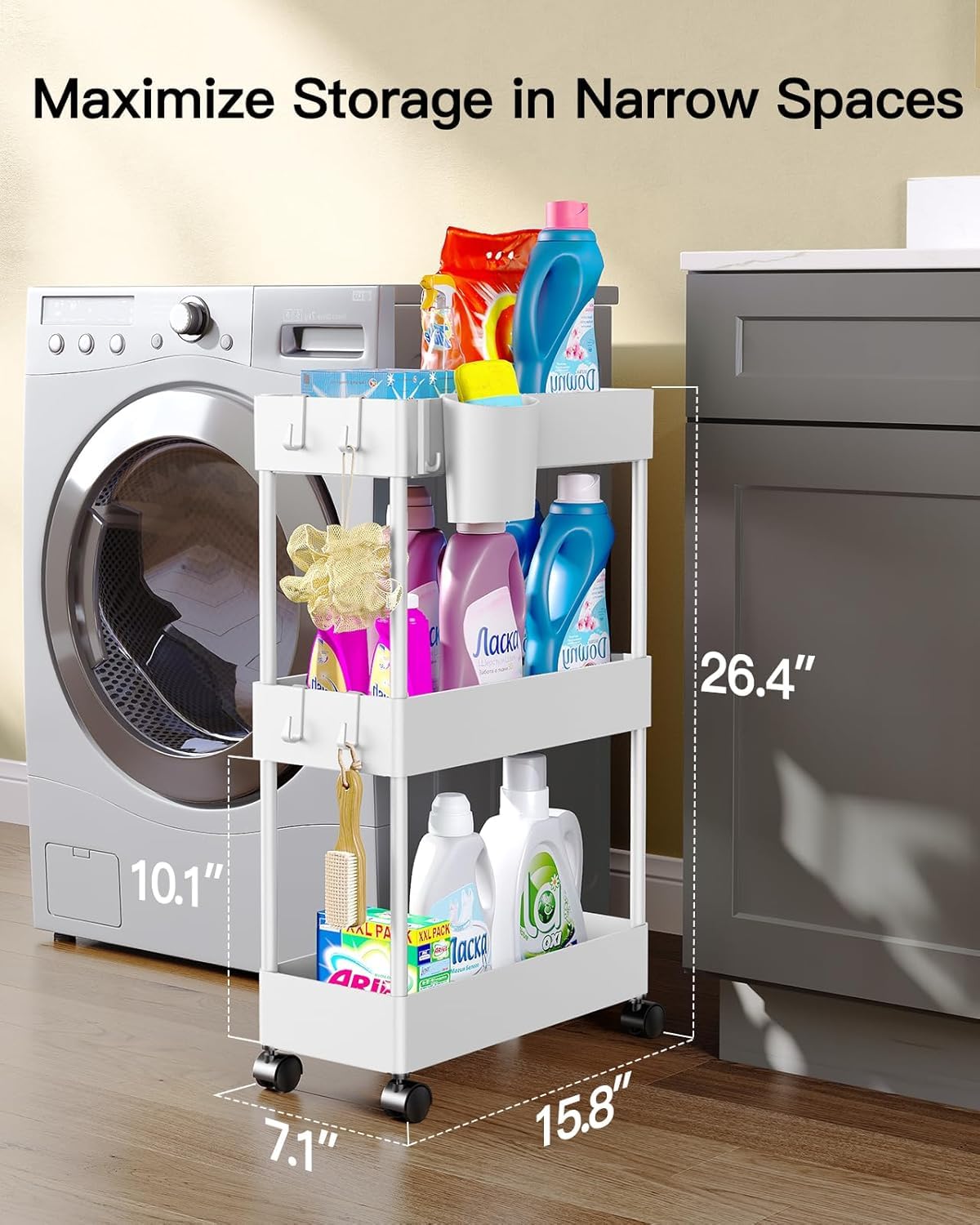 3 Tier Slim Storage Cart with Wheels