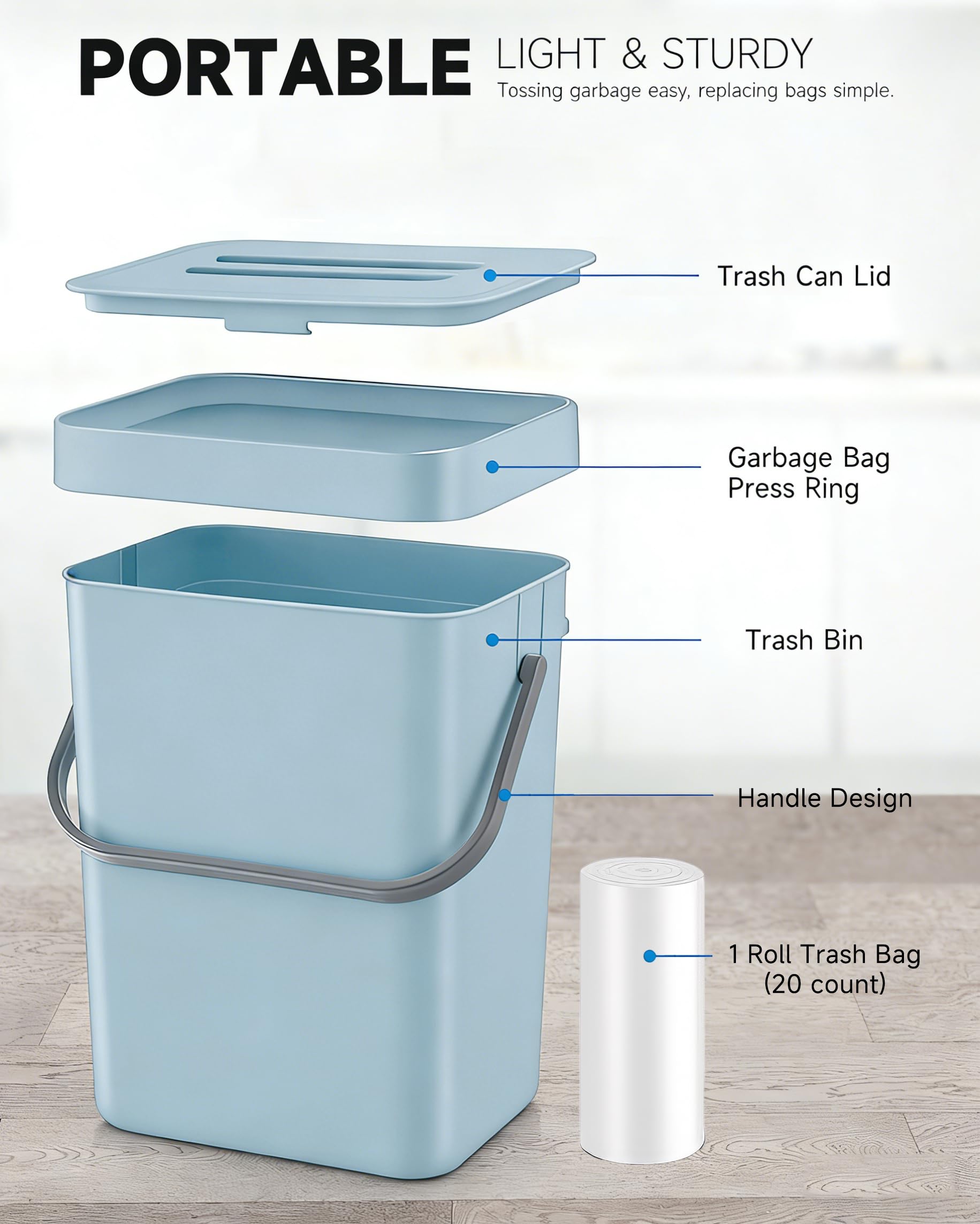 1.3 Gal Hanging Small Trash Can with Lid