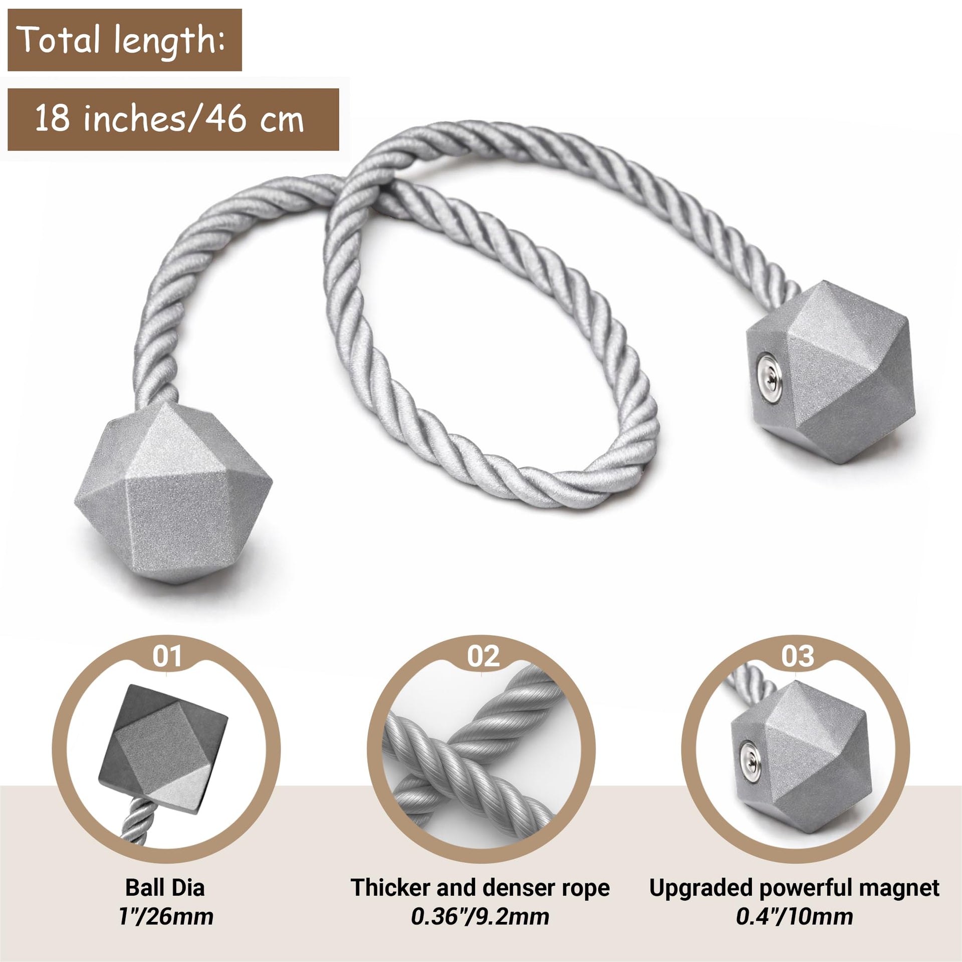 Magnetic Curtain Tiebacks Grey 6pcs (6 Count)