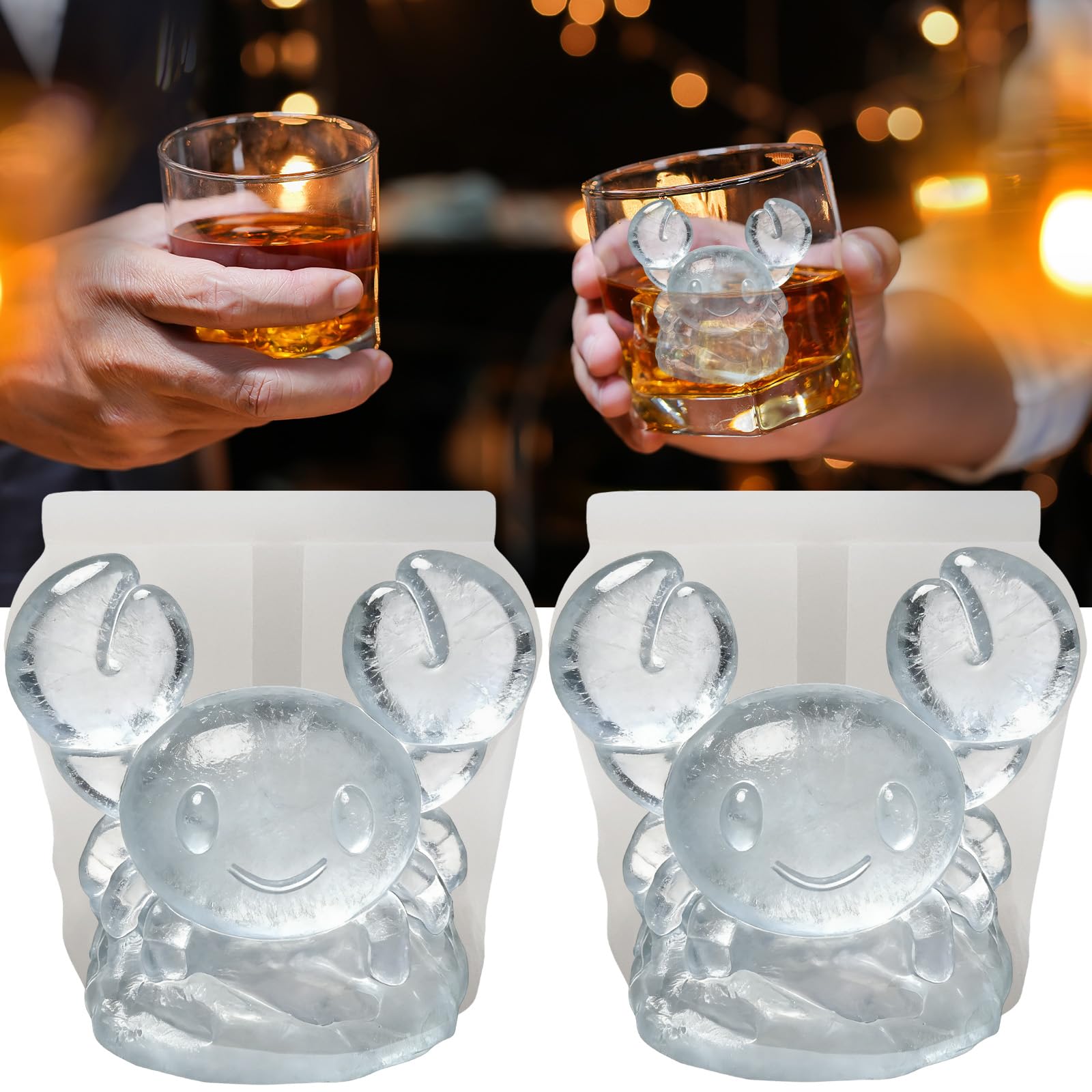 3D Crab Ice Cube Silicone Molds Tray for Whiskey (2 Count)