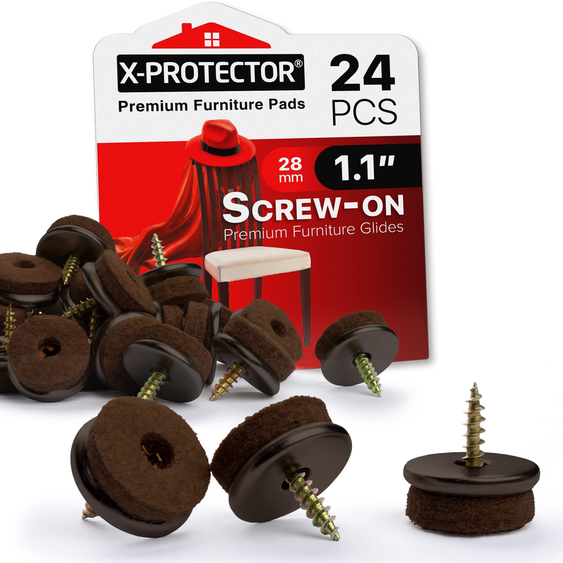 Screw On Felt Furniture Pads X (24 Count)