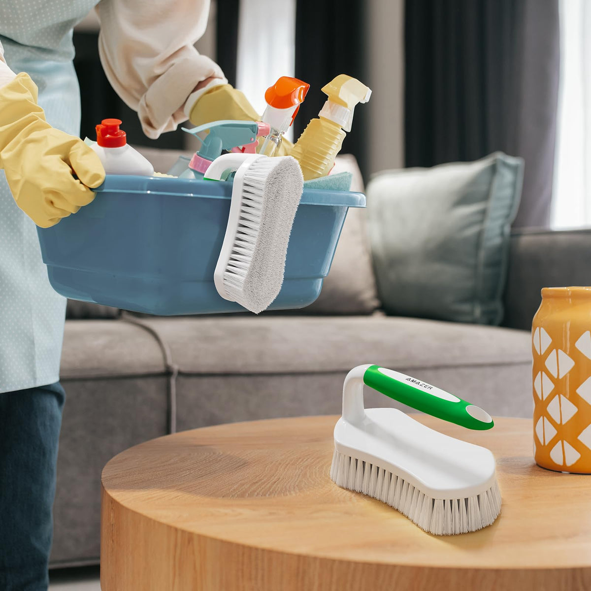 Scrub Brush for Cleaning Comfort Grip Shower Scrubber Stiff Bristles with Handle Heavy Duty Cleaner Brush for Tub Sink Carpet Floor (2 Count)
