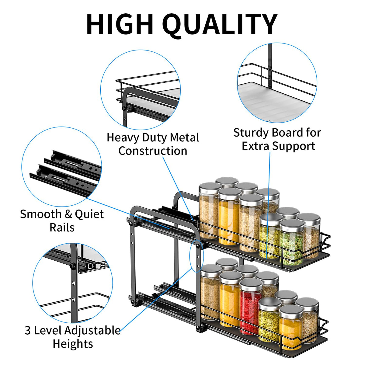 2 Tier Pull Out Spice Rack for Inside Cabinets