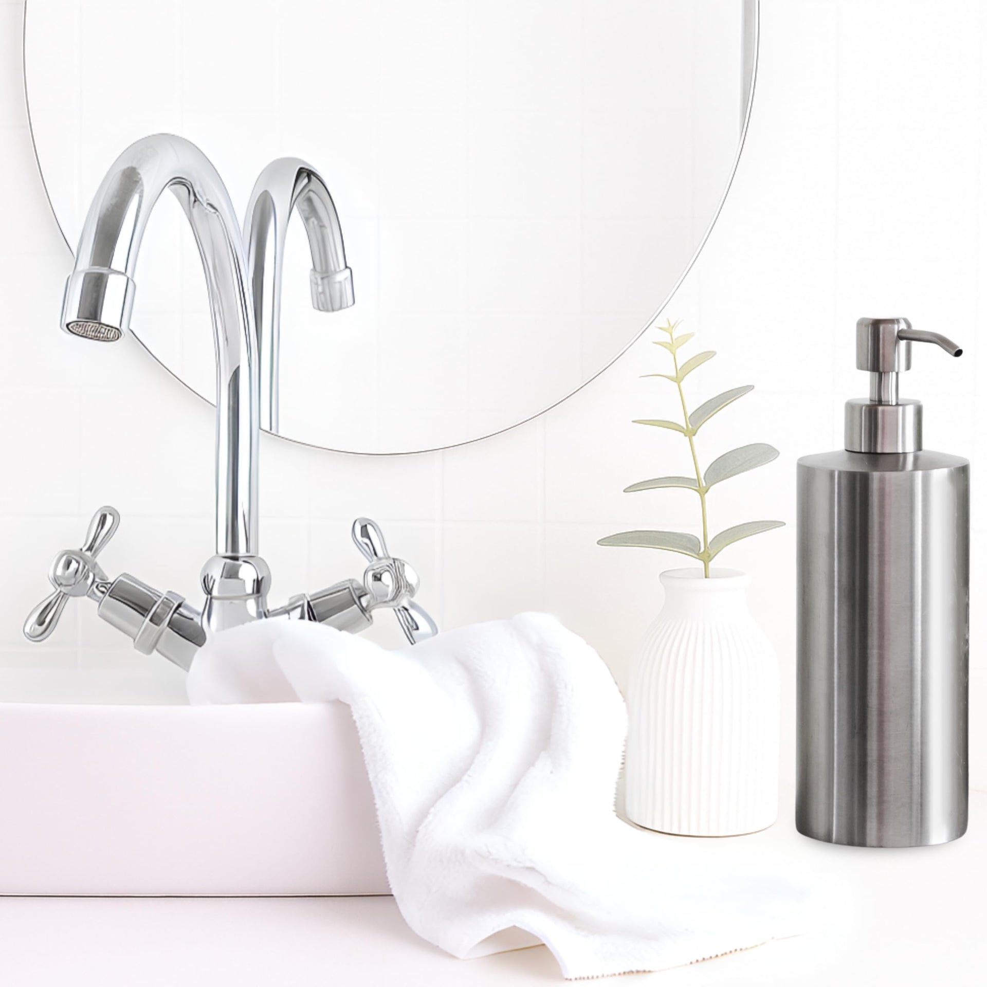 Silver Round Stainless Steel Soap Dispenser