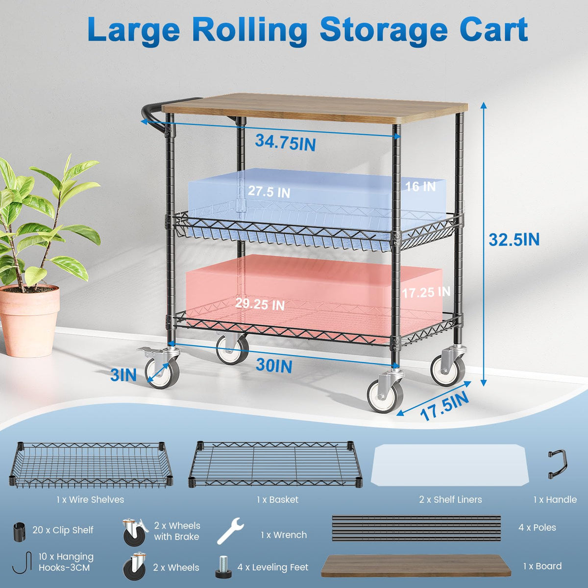 Rolling Kitchen Carts with Wheels