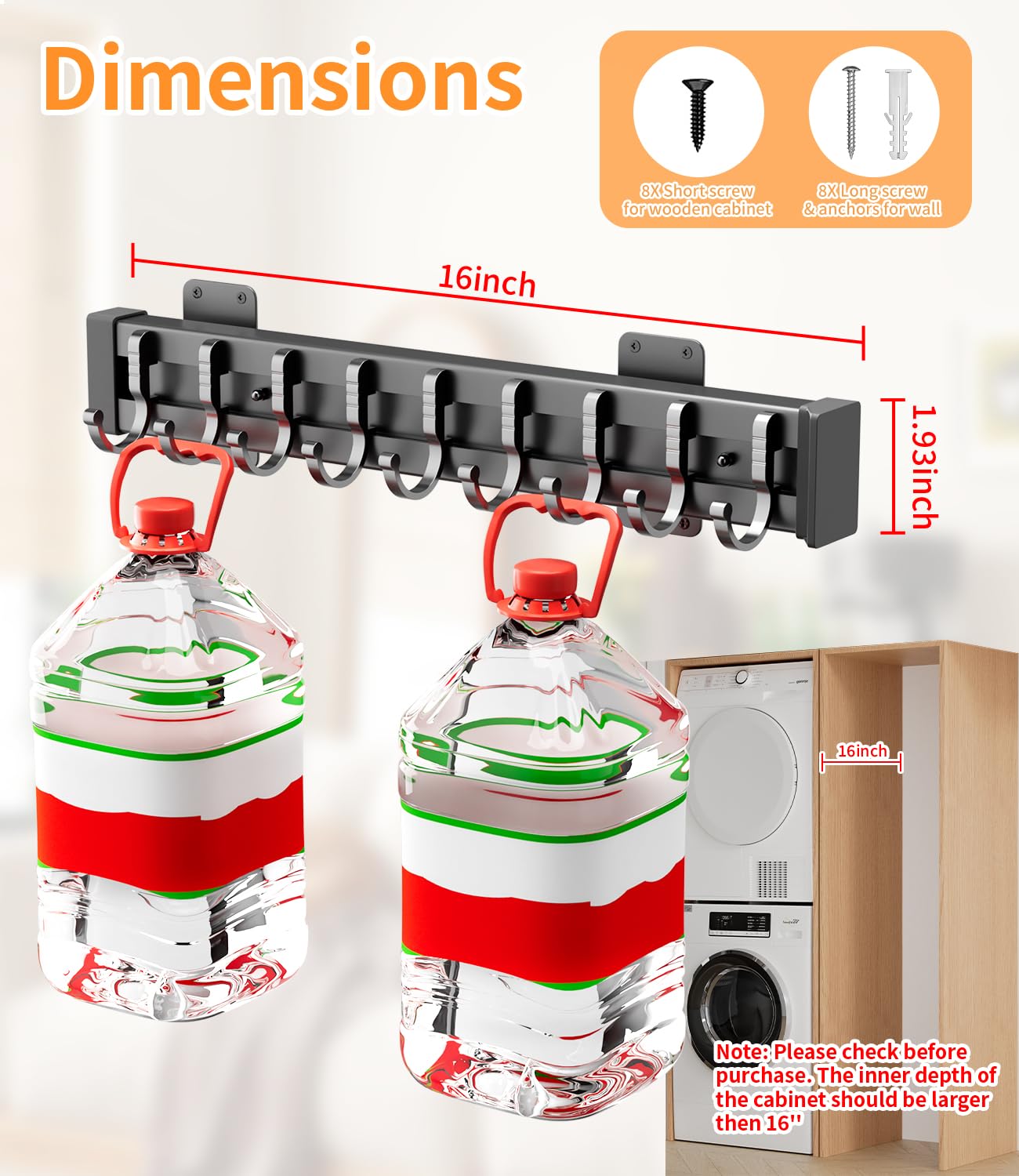 Pull Out Broom Holder With 9 Adjustable Row Sliding Hook