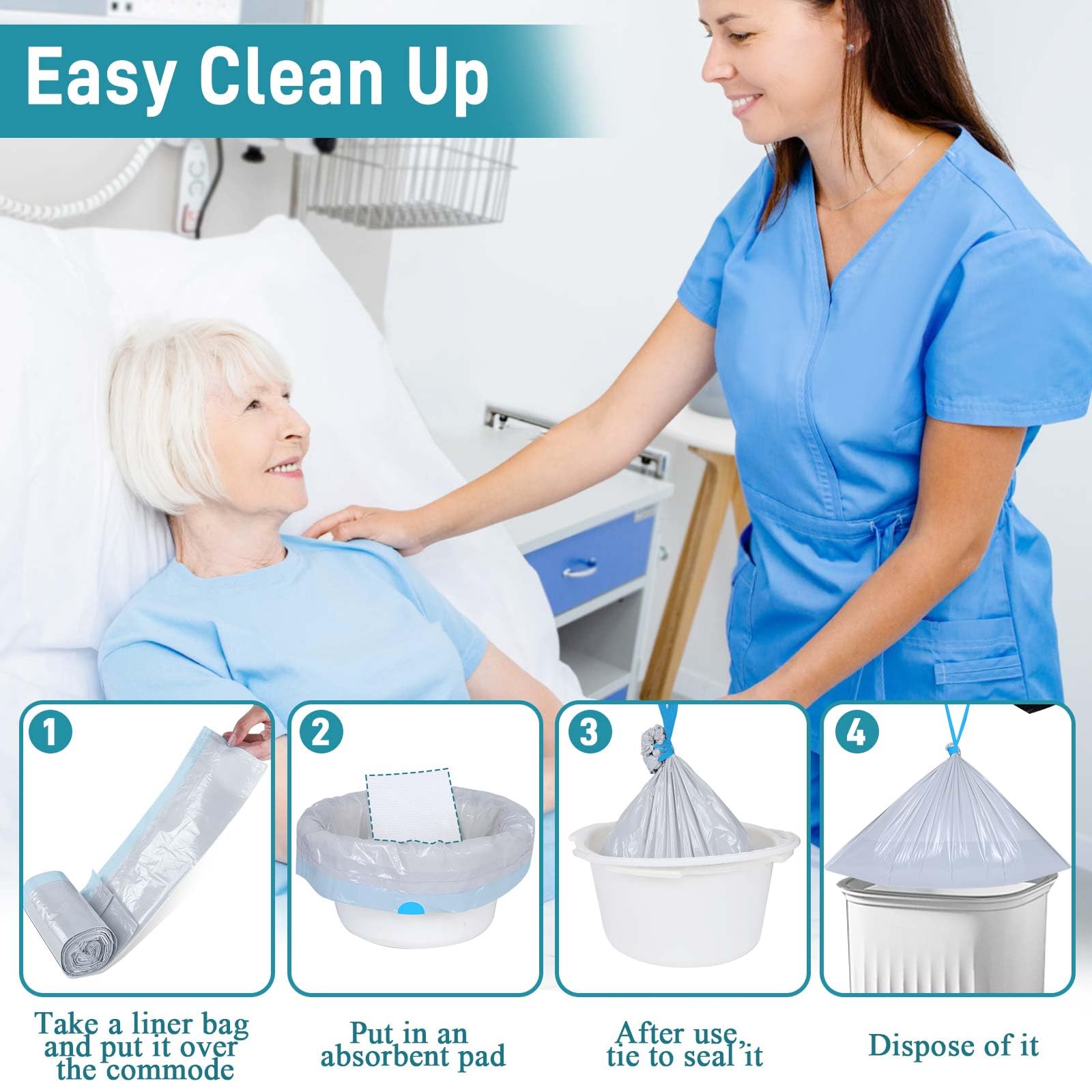 Commode Liners with Absorbent Pads (100 Count)
