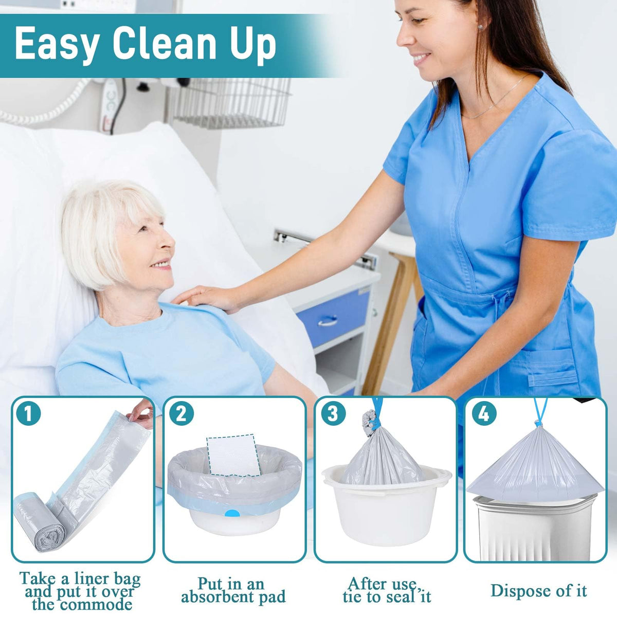 Commode Liners with Absorbent Pads (50 Count)