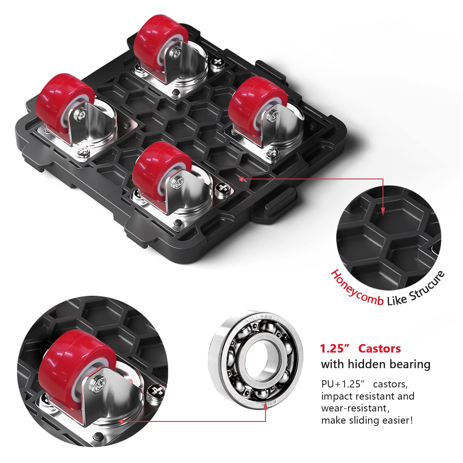 Add on 4Pack Connectable Dolly Furniture Movers with 360° Rotating Wheels (4 Count)