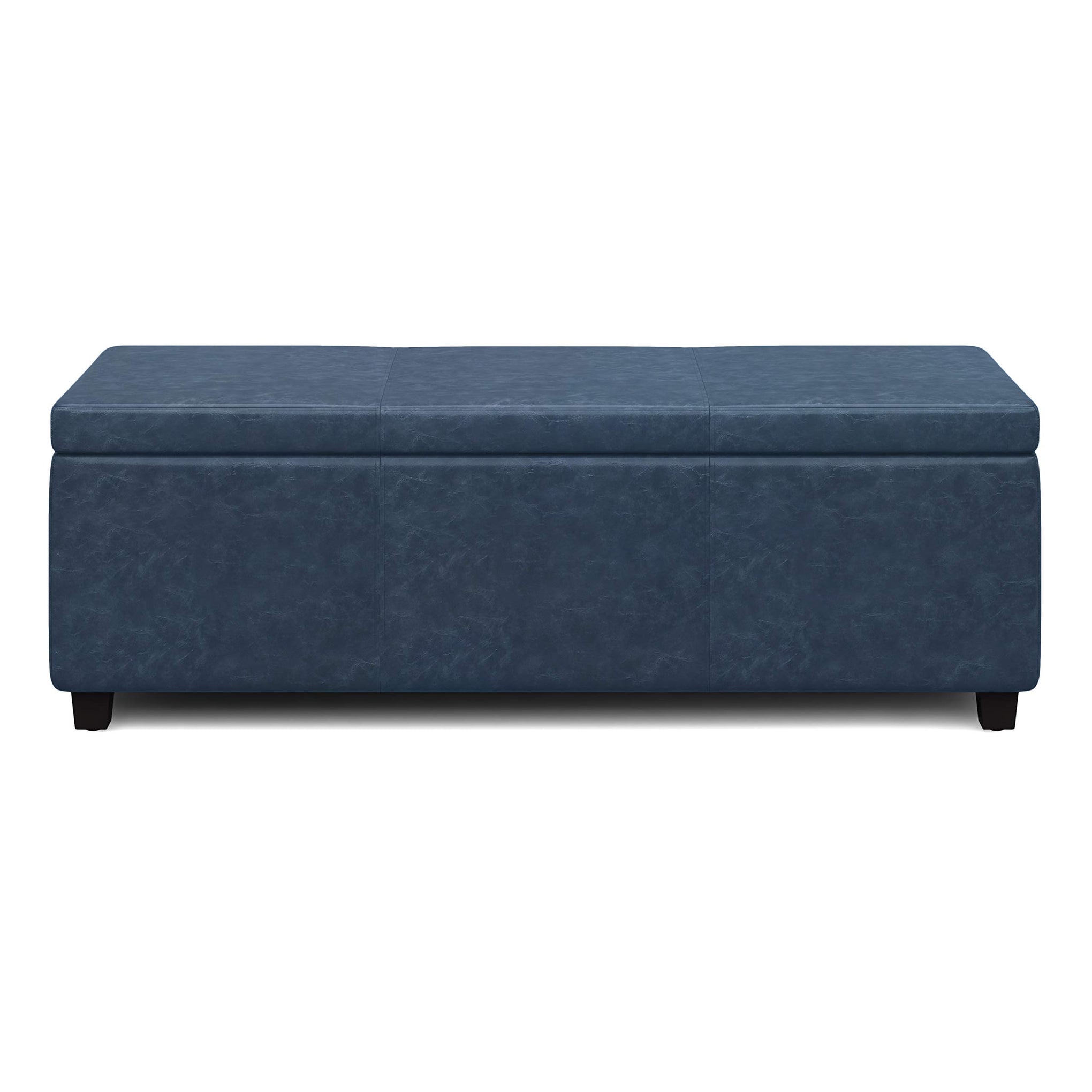 Avalon 48" Wide Vegan Leather Storage Ottoman in Denim Blue