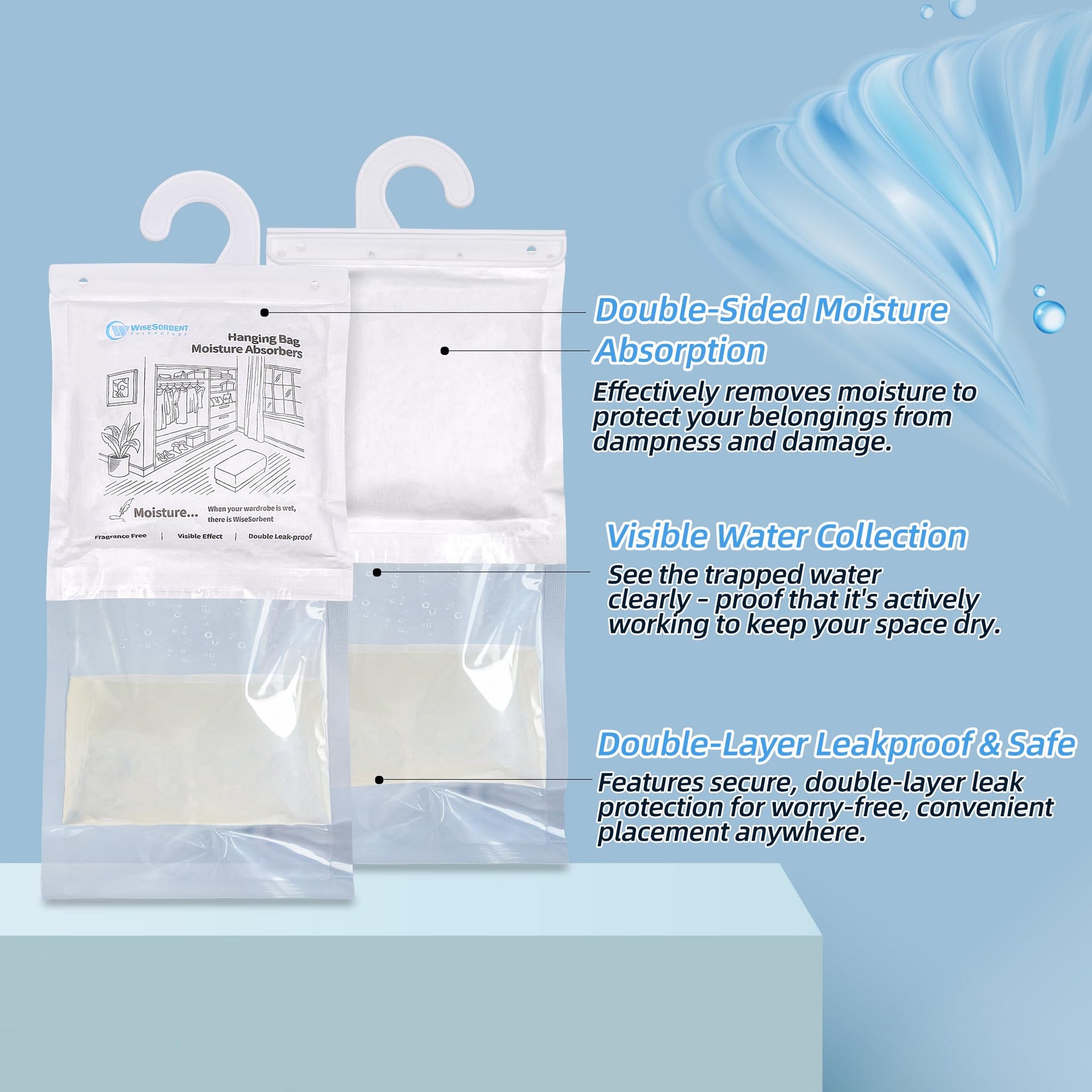 500G 3 Pack Hanging Moisture Absorbers Dehumidifier Bags (17.637 Ounce)