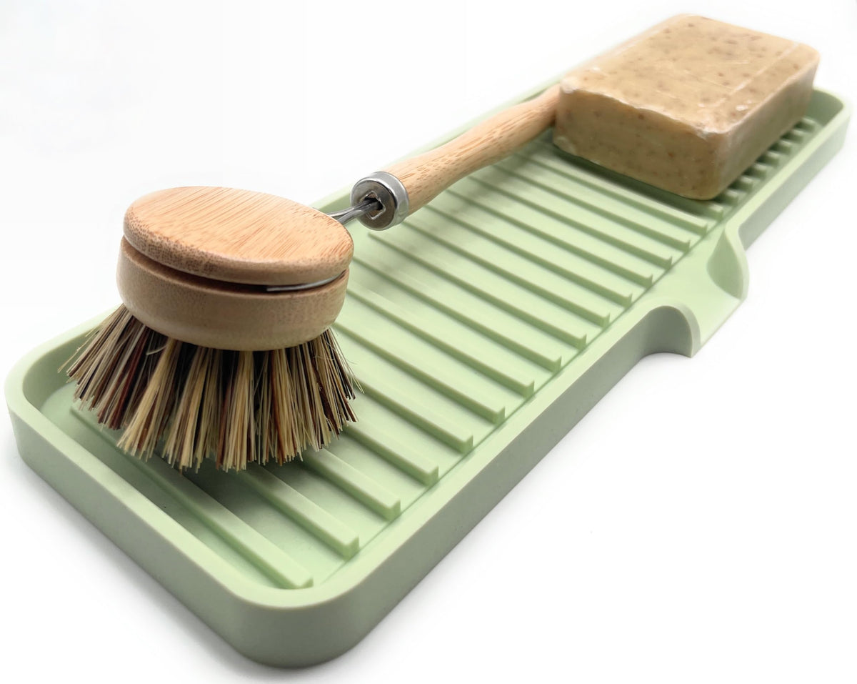Silicone Soap Dish Tray and Sponge Holder with Drain Chute