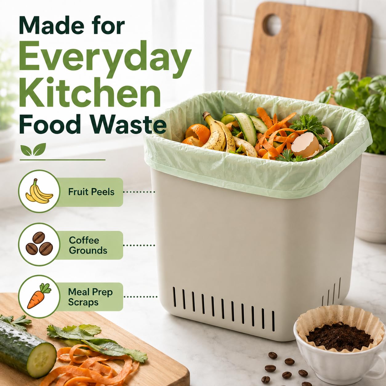 30 Count 6 Gallon Compostable Trash Bags for Kitchen Food Waste and Scraps