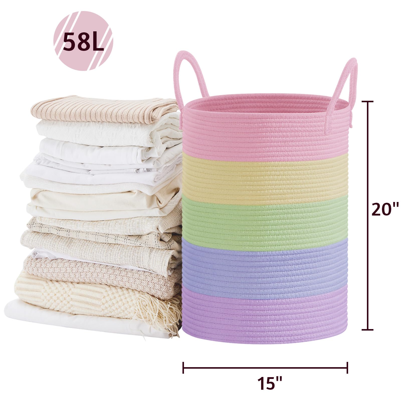 58L Tall Woven Laundry Basket Hamper