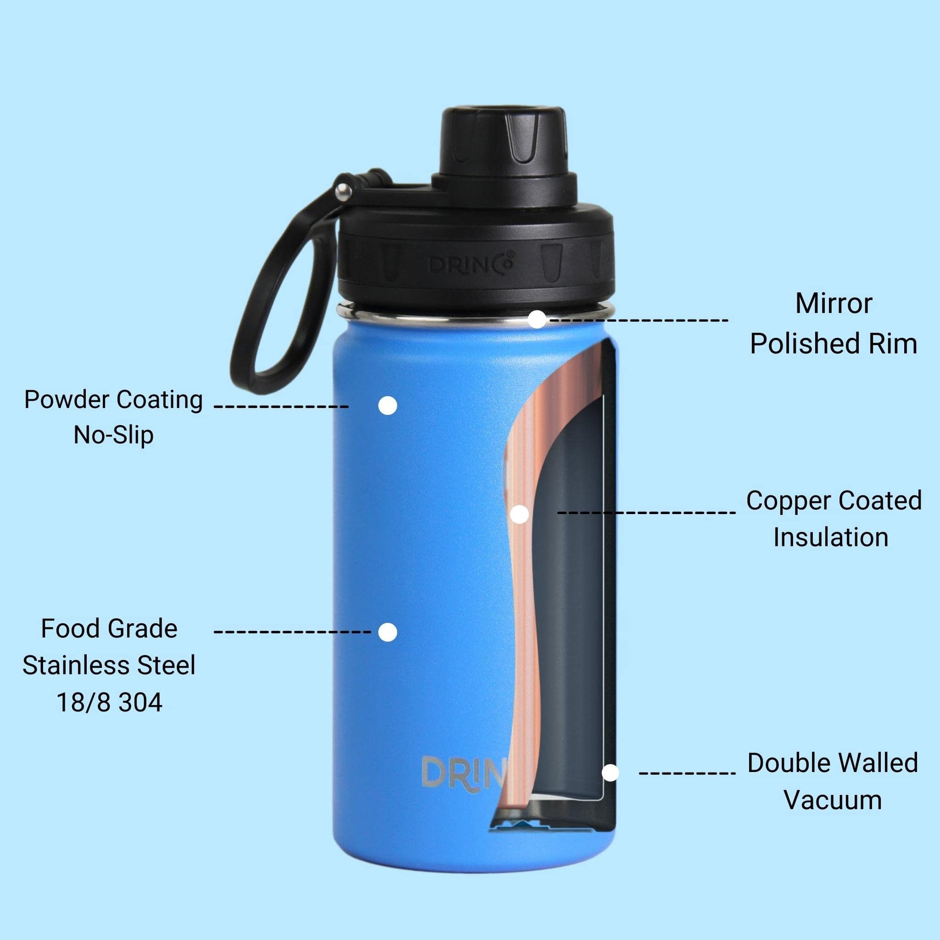 Stainless Steel Water Bottle Spout Lid Vacuum Insulated Double Wall Water Bottle Wide Mouth