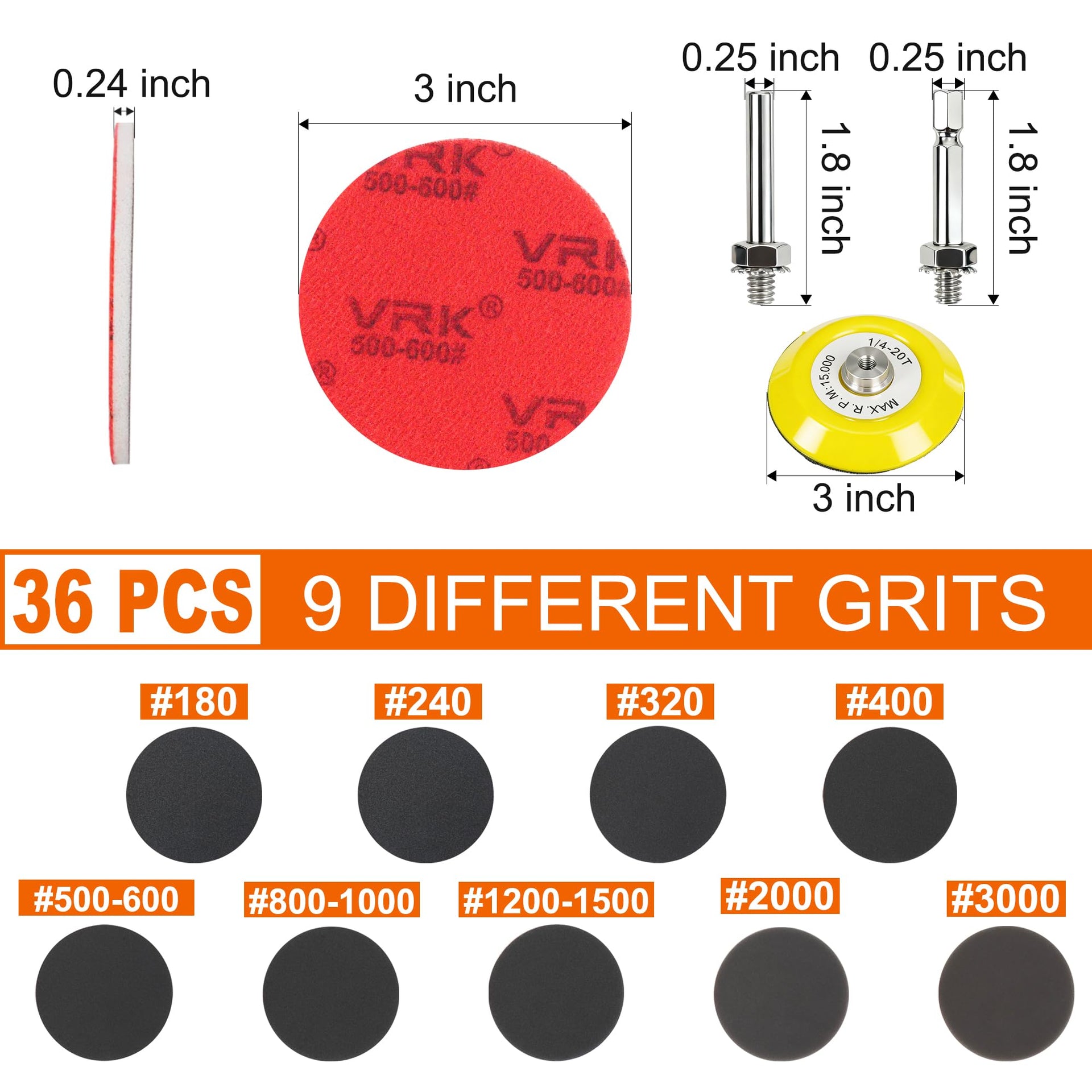 36 PCS 3 Inch Hook and Loop Sanding Sponge Discs Set 180 to 3000 Grit (36 Count)