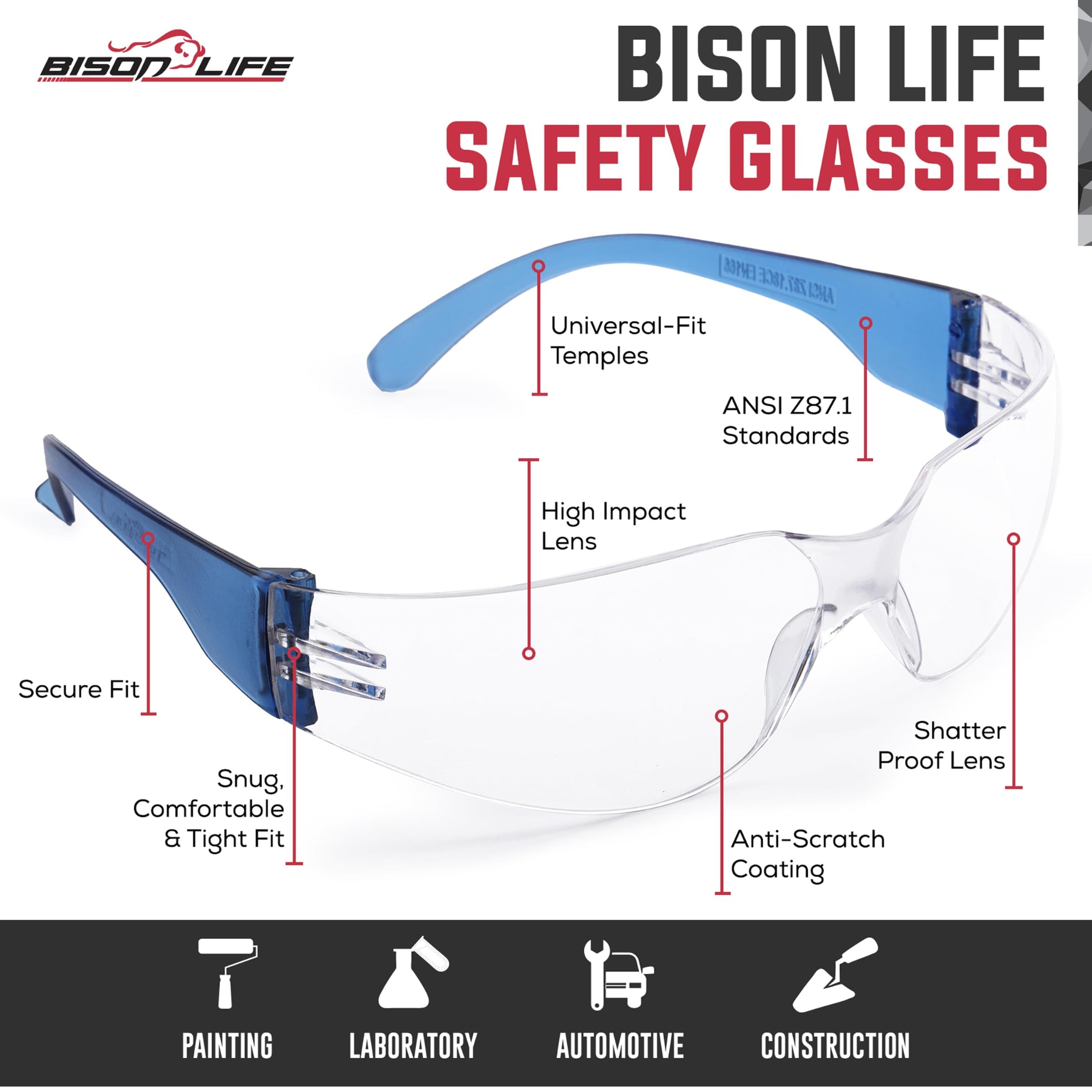 Clear Lens Blue Safety Glasses (144 Count)