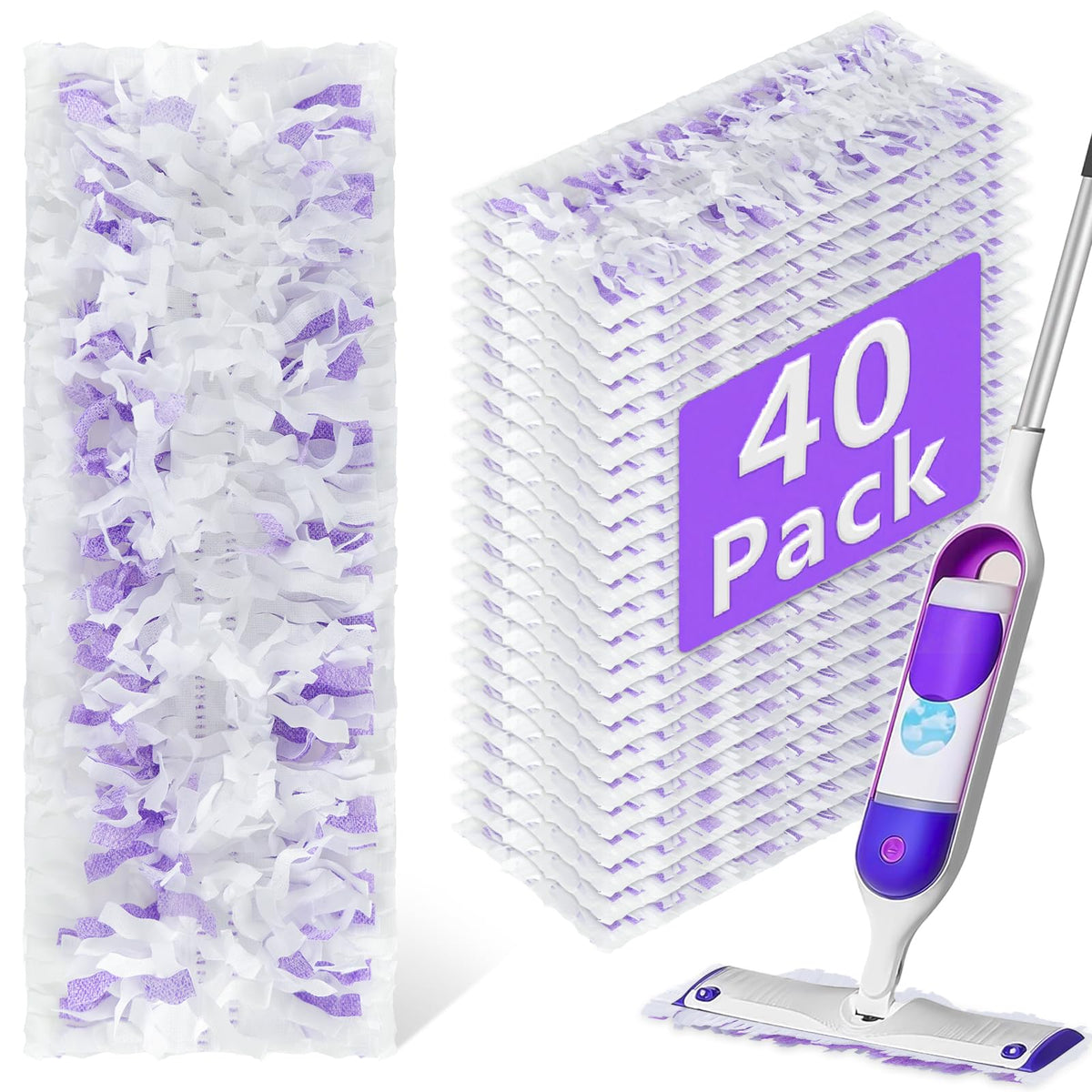 40 Pack Disposable Power Mop Refills Pads Compatible with Swiffer Power Mop (48 Count)