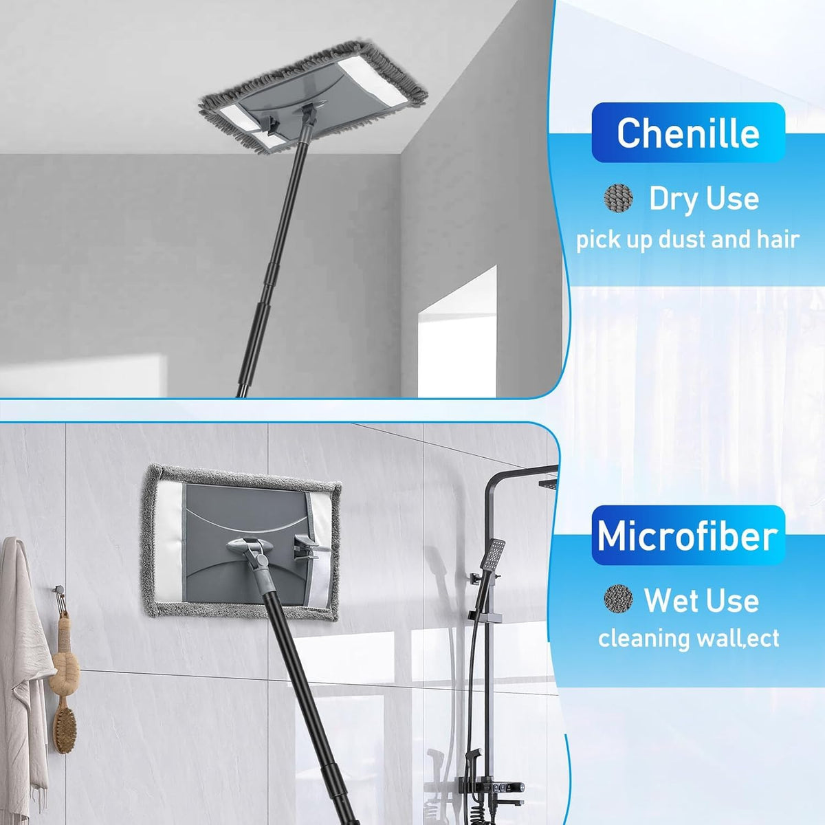 19" Wall Cleaner Mop with Long Handle for Wall Ceilings Floor Cleaning (2 Count)