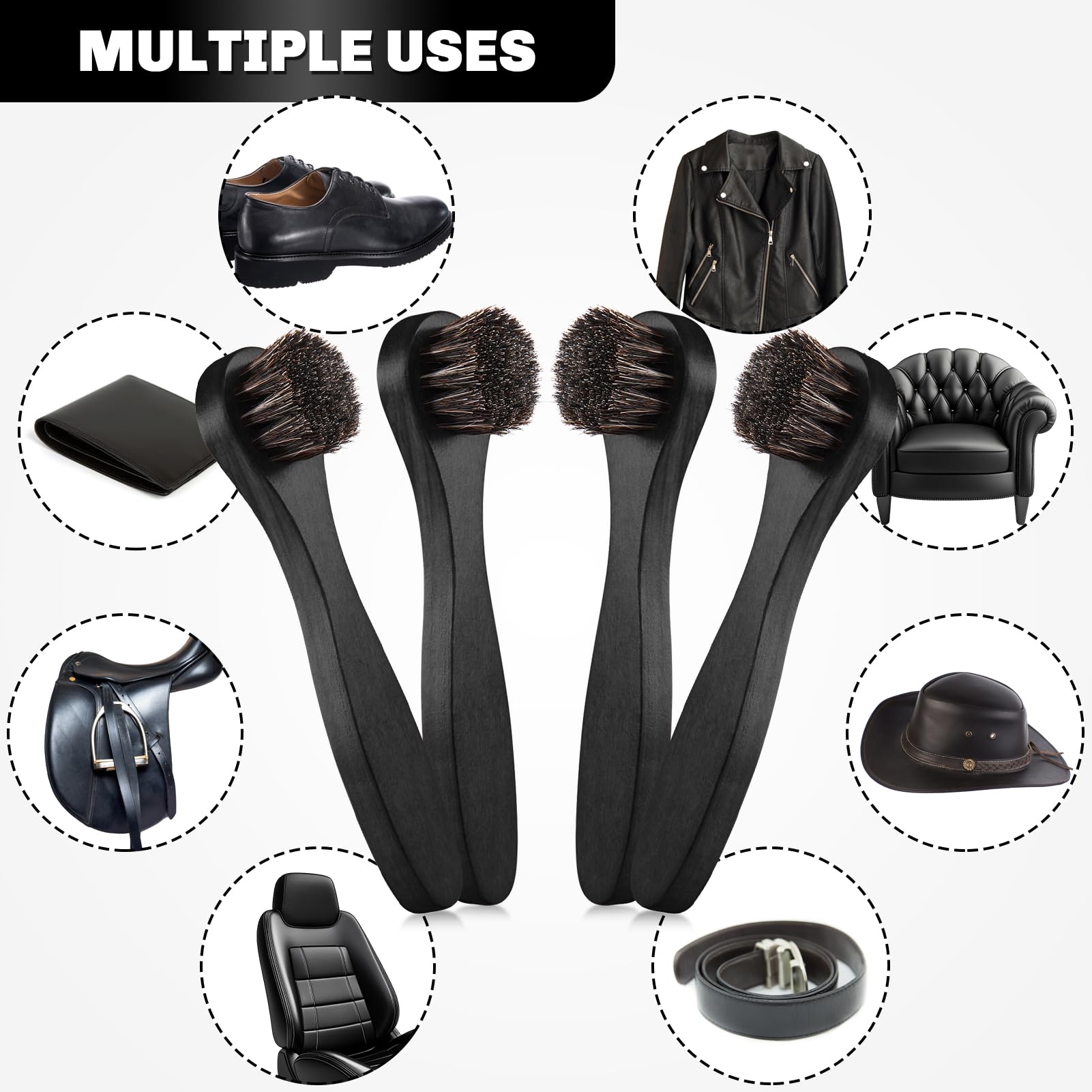 4 Pcs Horsehair Shine Shoes Brush Kit Polish Dauber Applicators Cleaning Leather Shoes Boots Care Brushes Suede Cleaner Brush with Microfiber Shoe Cloth