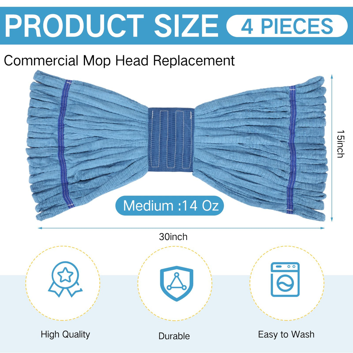 4 Pcs Microfiber Commercial Mop Head Replacement Tube Industrial Looped End Mop Heads Refill for Floor Cleaning for Home Commercial Industrial Use
