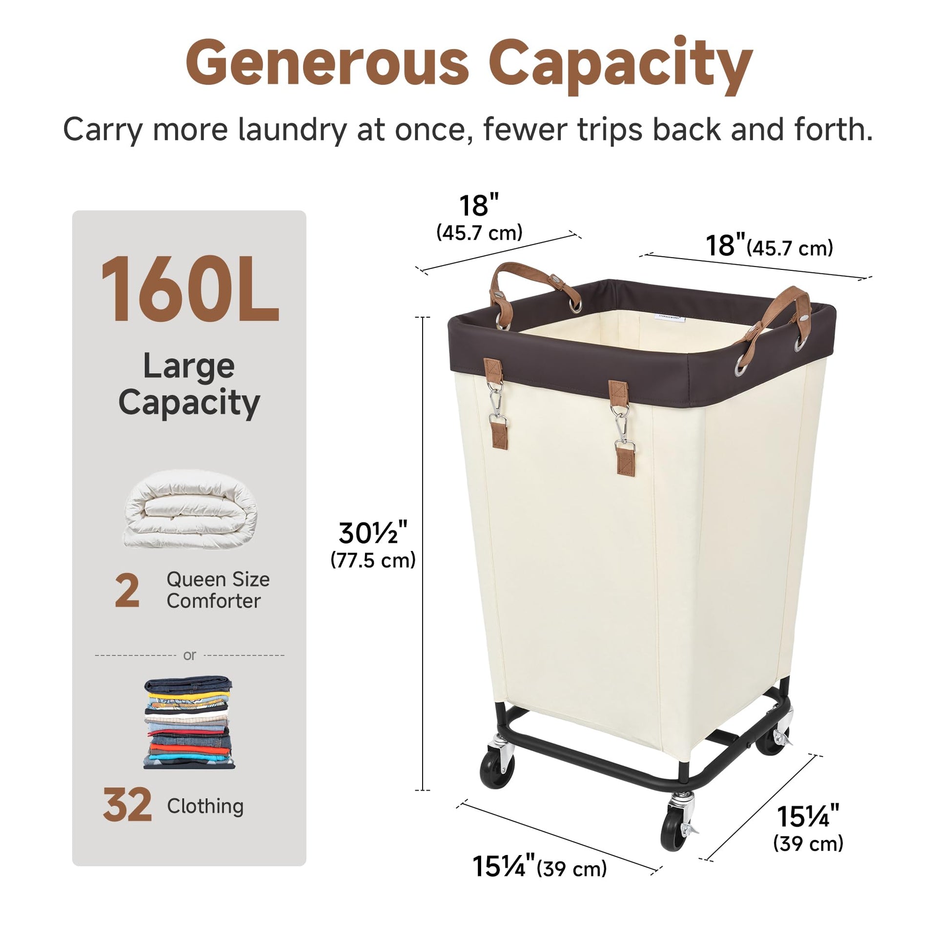 160L Laundry Basket with Wheels