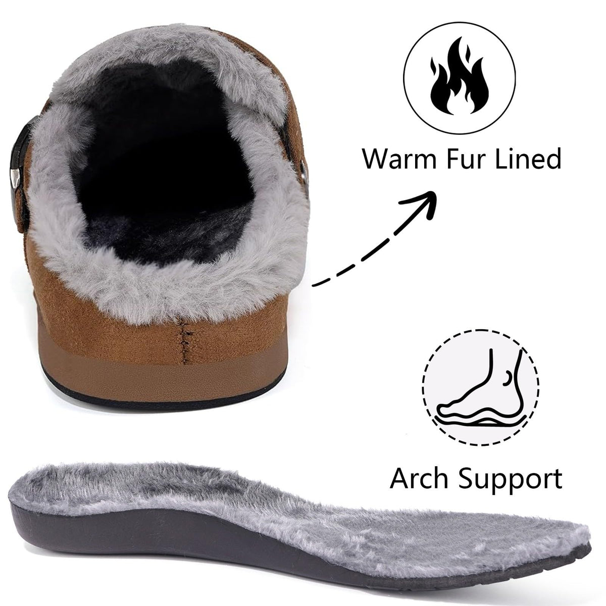 Fur Lined Clogs for Women Men Winter Slippers