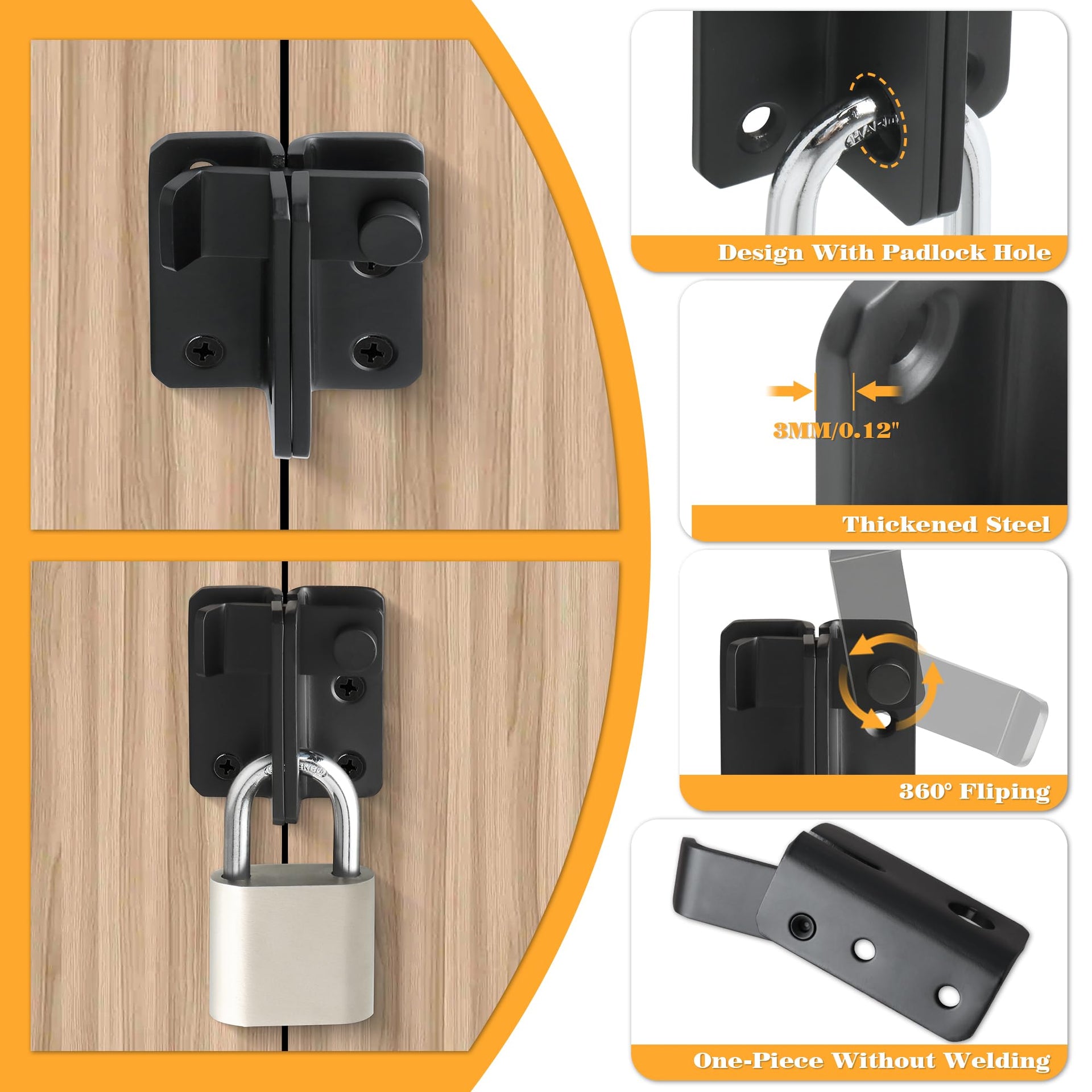 Black Flip Latch Gate Latch