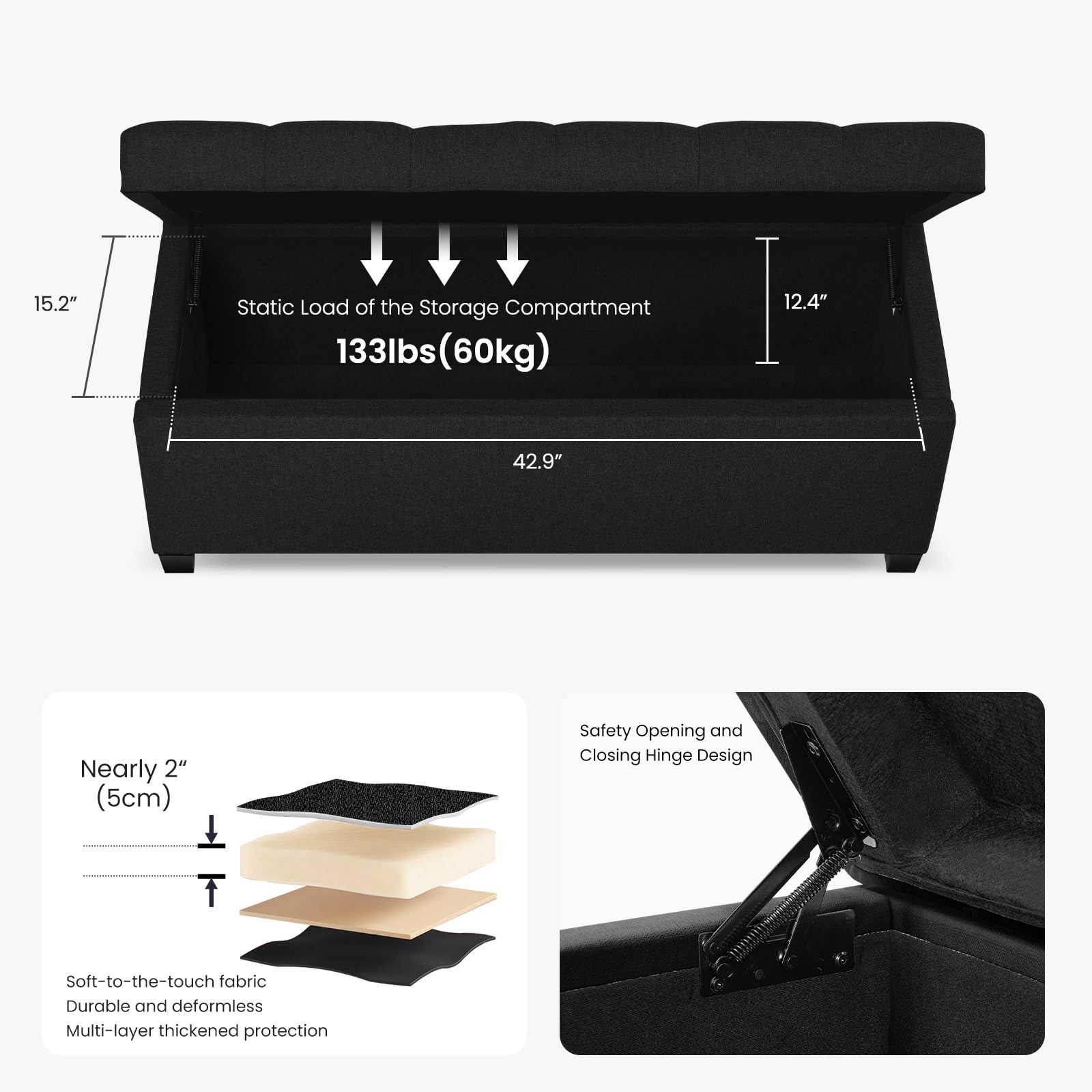 Storage Ottoman Bench for Bedroom