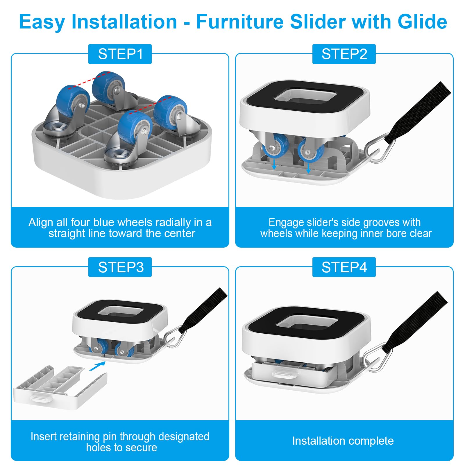 New Upgraded Furniture Sliders for Hard Floors & Carpets (4 Count)