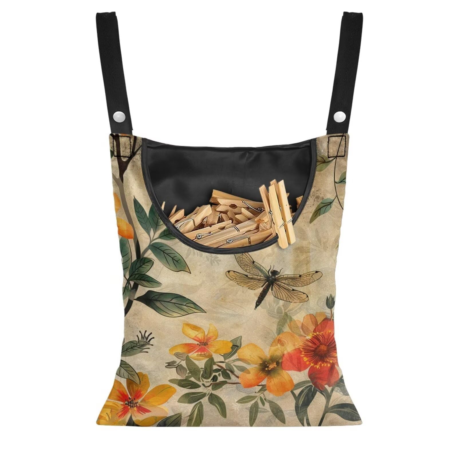 Dragonfly Clothes Pin Bags Flower Clothespin Bag Holder Clothespin Holder 14.5 x 12 Inch Clothespins Bag for Clothesline Outdoor Outside Laundry Room Lightweight for Easy Hang