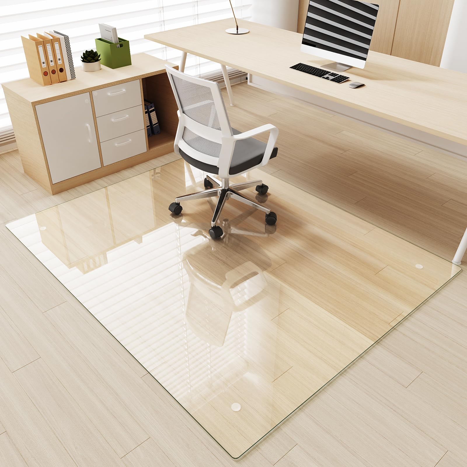 Tempered Glass] 50" x 60" Glass Office Chair Mat for Carpet