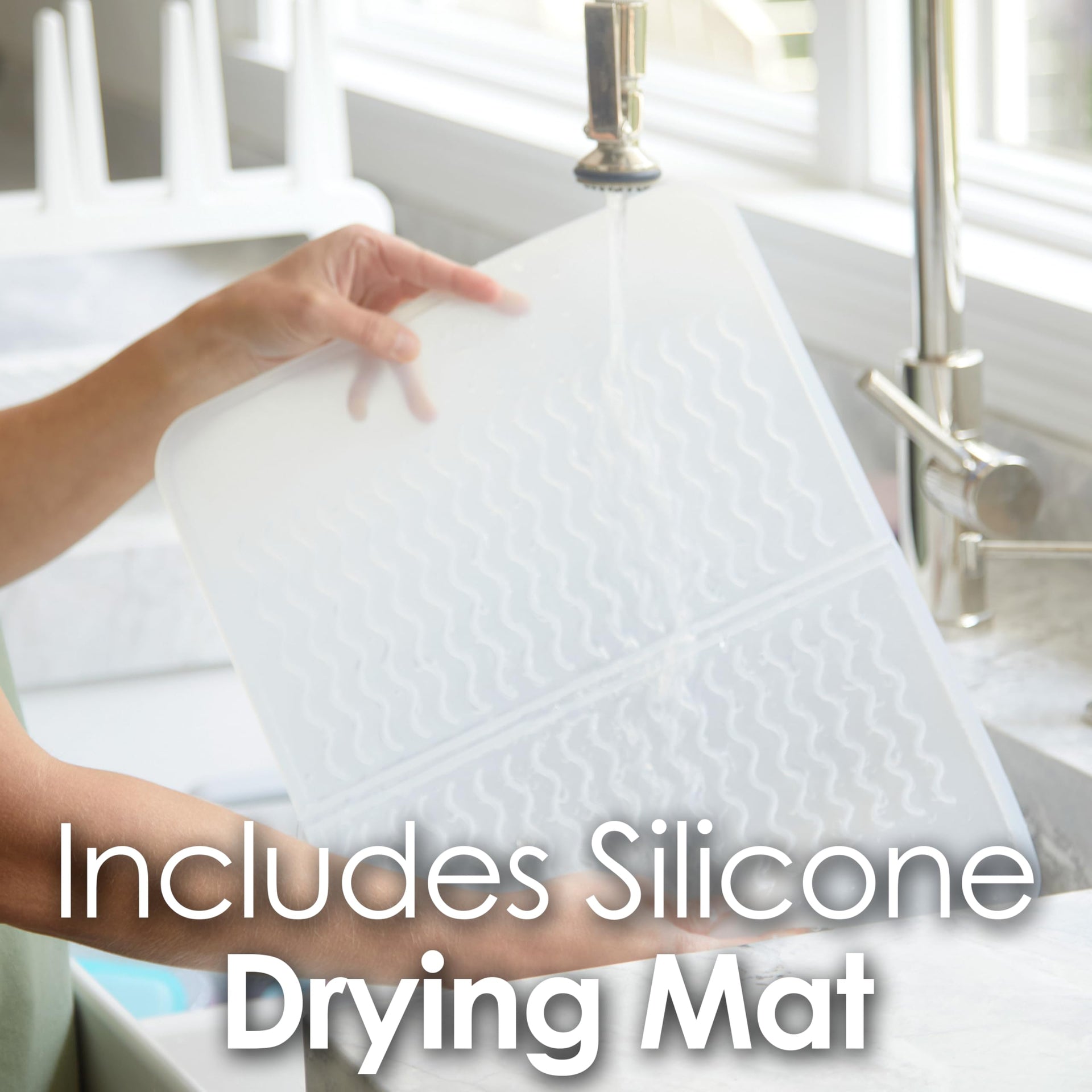Gray Space Saving Drying Rack with Silicone Mat