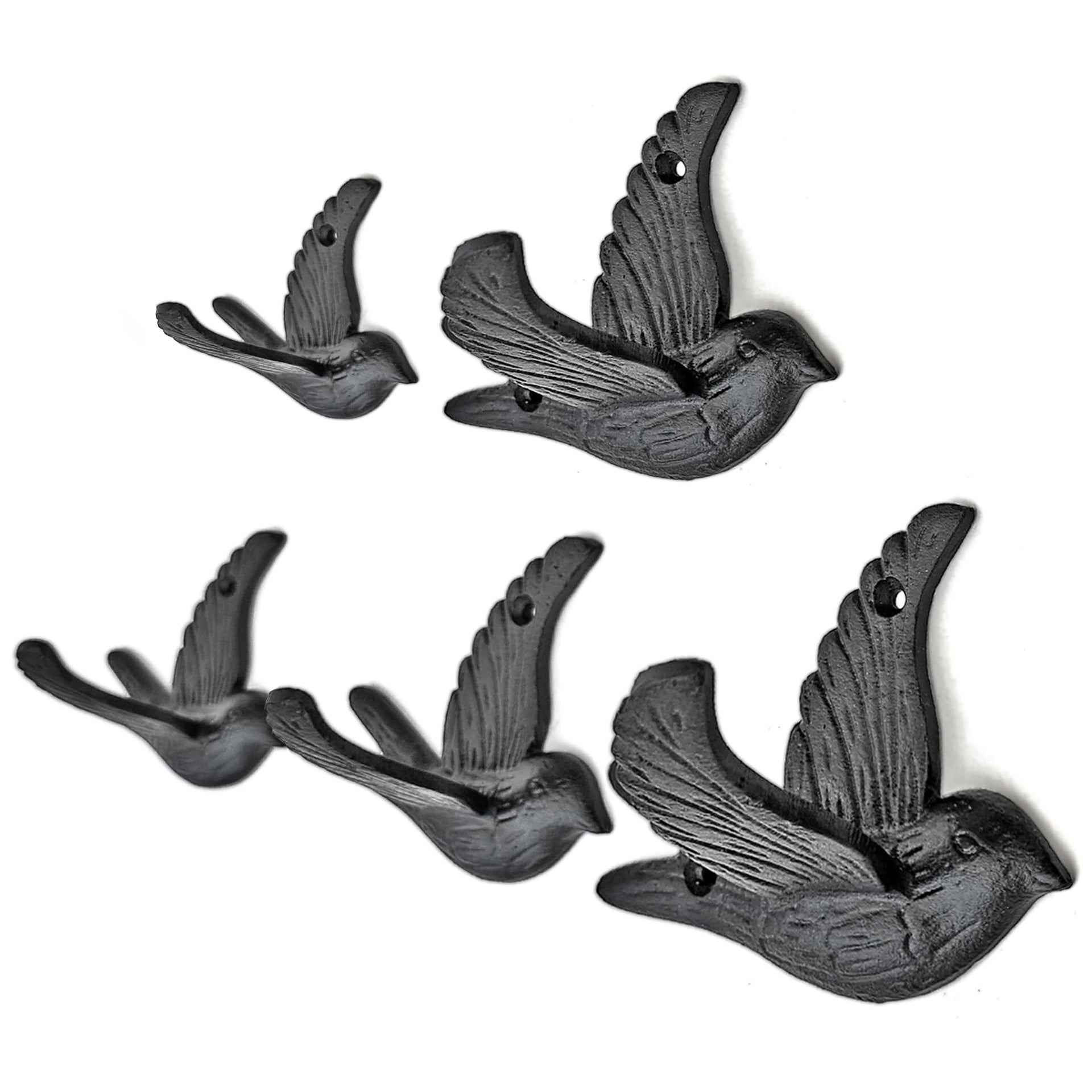Flying Bird Iron Cast Decorative Bird Wall Mounted Coat Hooks (5 Count)