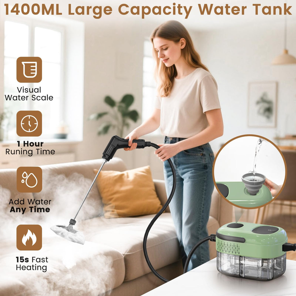 2500W Handheld Steam Cleaner for Home with 16 Accessories (21 Count)
