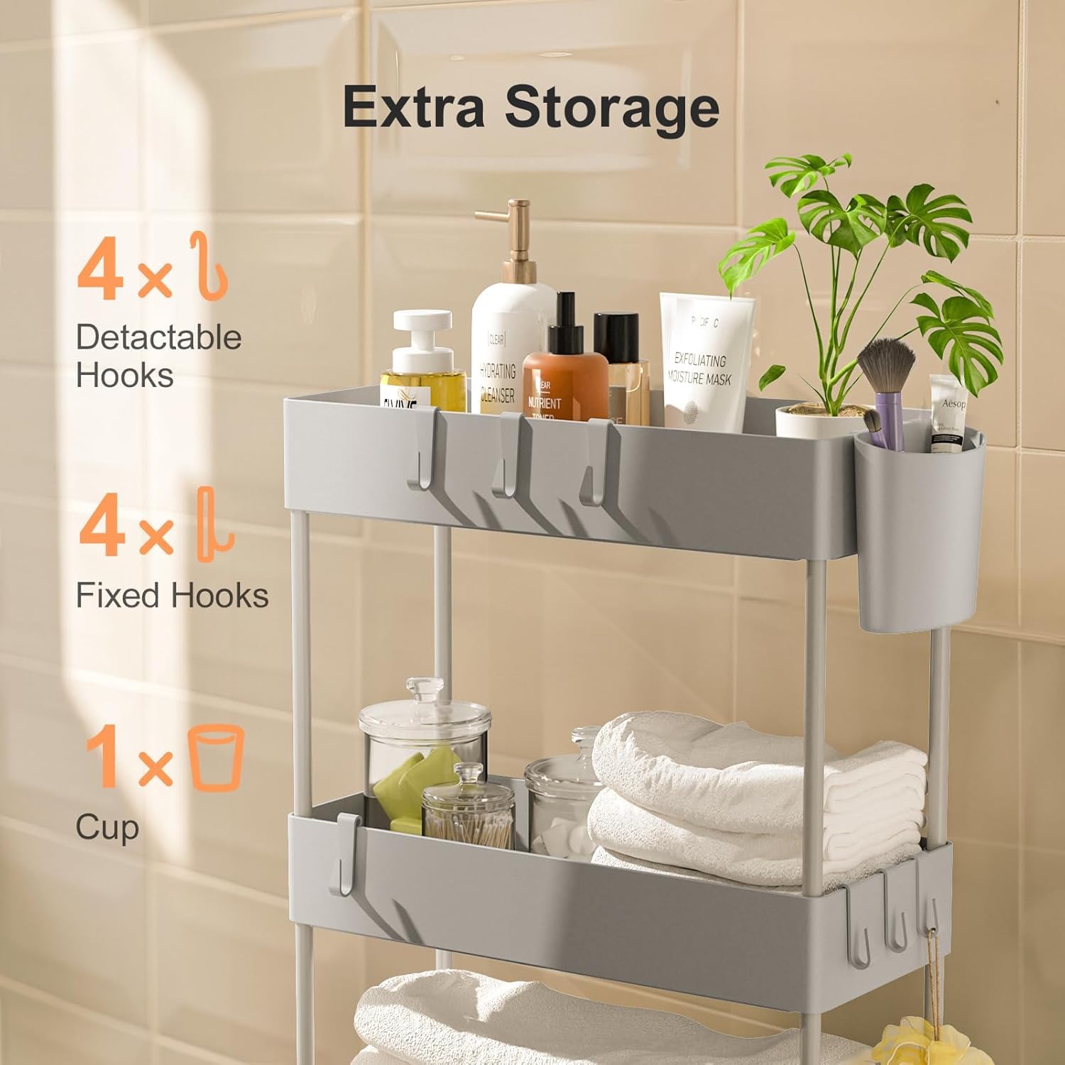 4 Tier Slim Storage Cart with Wheels