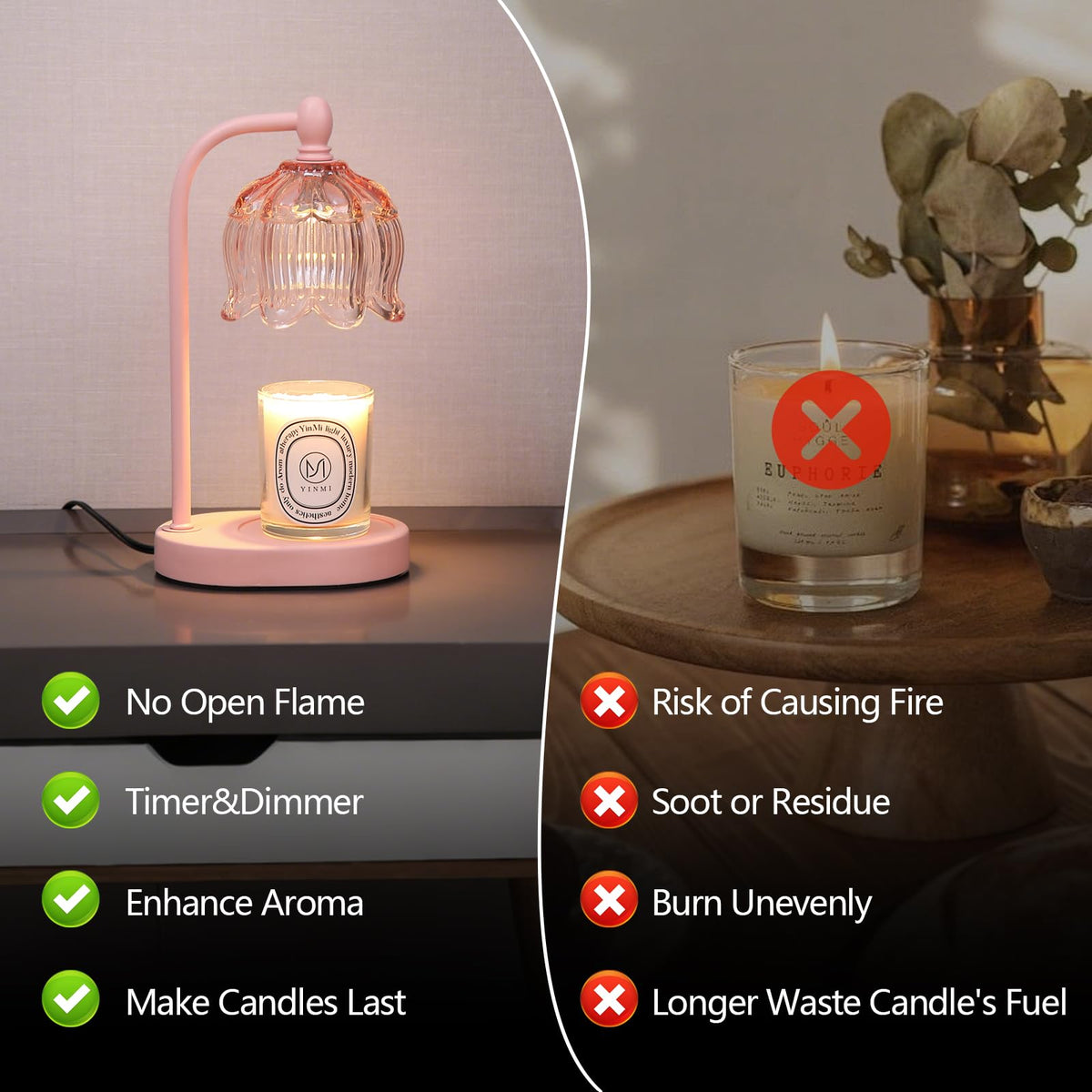Pink Candle Warmer Lamp with Timer and Dimmer