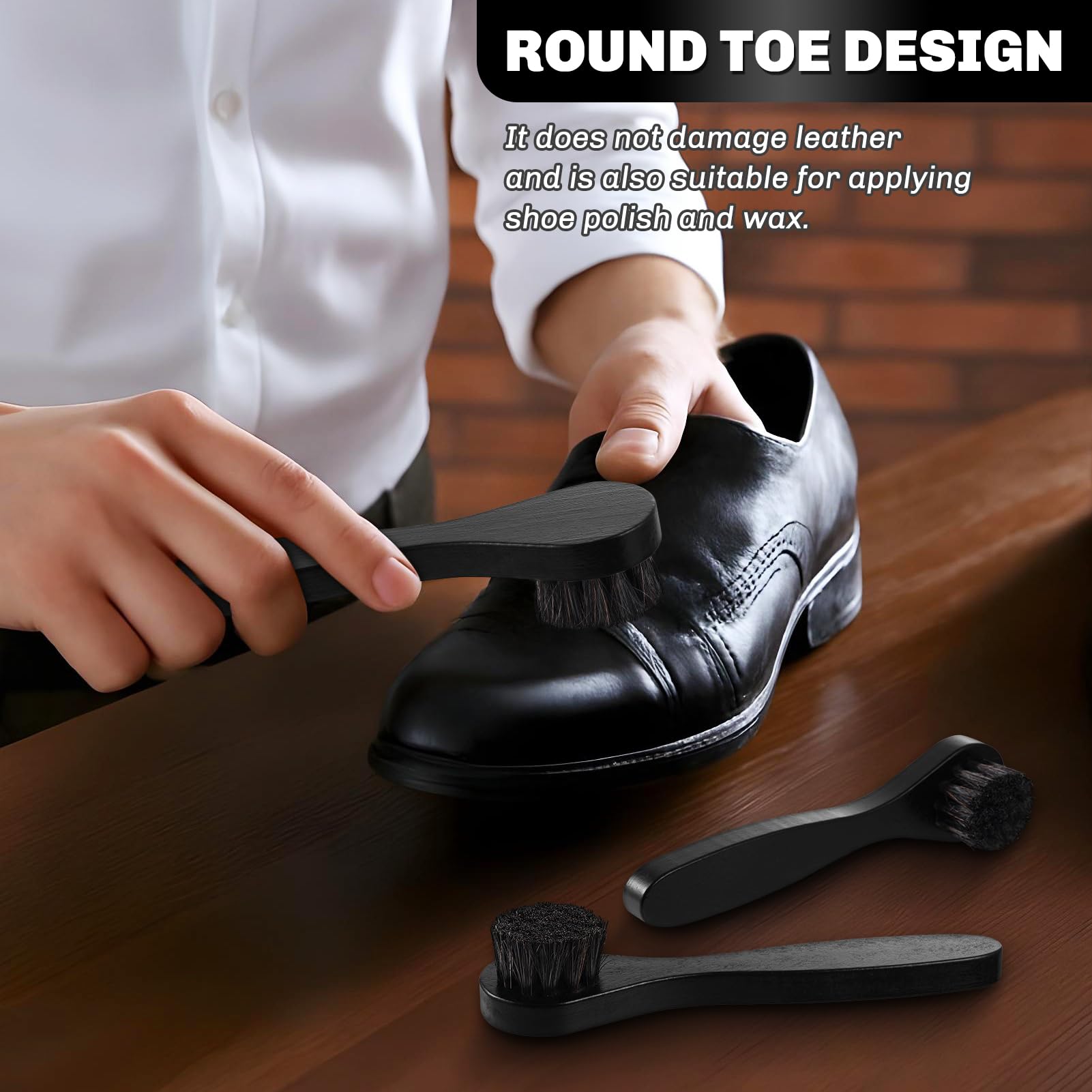 4 Pcs Horsehair Shine Shoes Brush Kit Polish Dauber Applicators Cleaning Leather Shoes Boots Care Brushes Suede Cleaner Brush with Microfiber Shoe Cloth