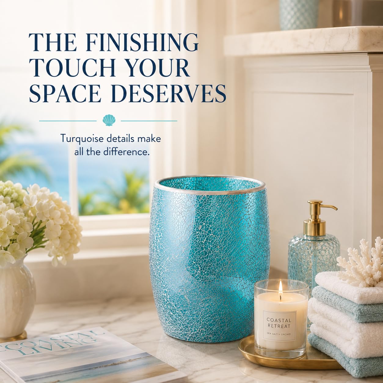 Turquoise Bathroom Trash Can