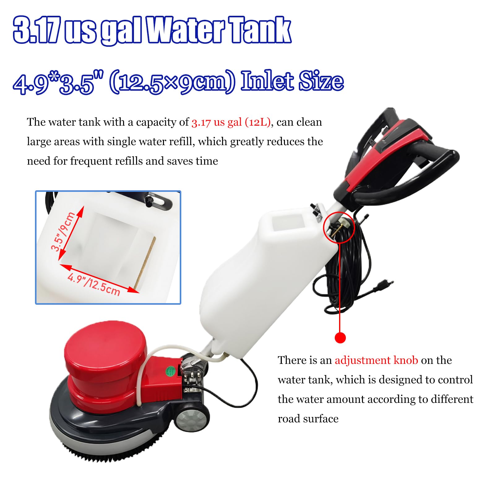 17" Floor Cleaner Polisher Commercial Floor Scrubber Buffer Commercial Floor Polishing Cleaning Machine Industrial Ground Scrubber Buffer with Two Brush Discs